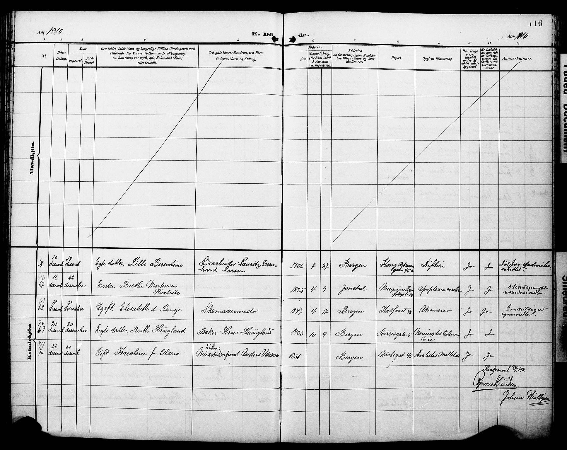 Domkirken sokneprestembete, SAB/A-74801/H/Hab/L0042: Parish register (copy) no. E 6, 1900-1929, p. 116