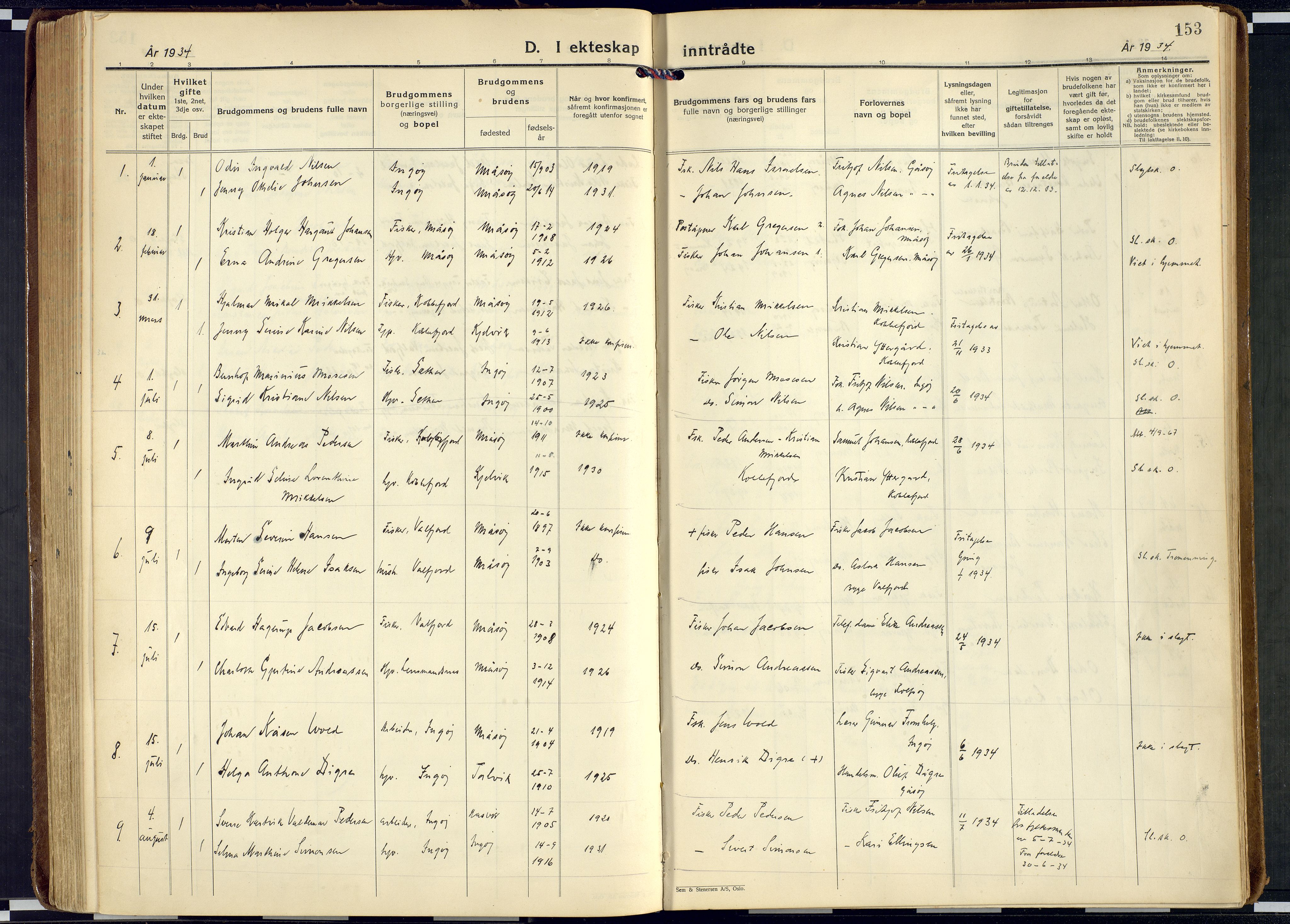 Måsøy sokneprestkontor, SATØ/S-1348/H/Ha/L0011kirke: Parish register (official) no. 11, 1933-1947, p. 153