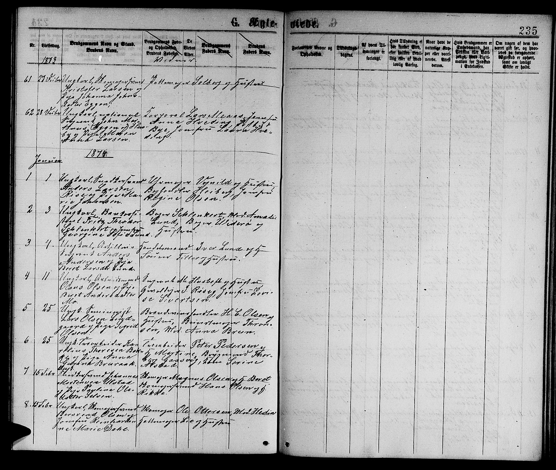 Ministerialprotokoller, klokkerbøker og fødselsregistre - Sør-Trøndelag, SAT/A-1456/601/L0088: Parish register (copy) no. 601C06, 1870-1878, p. 235