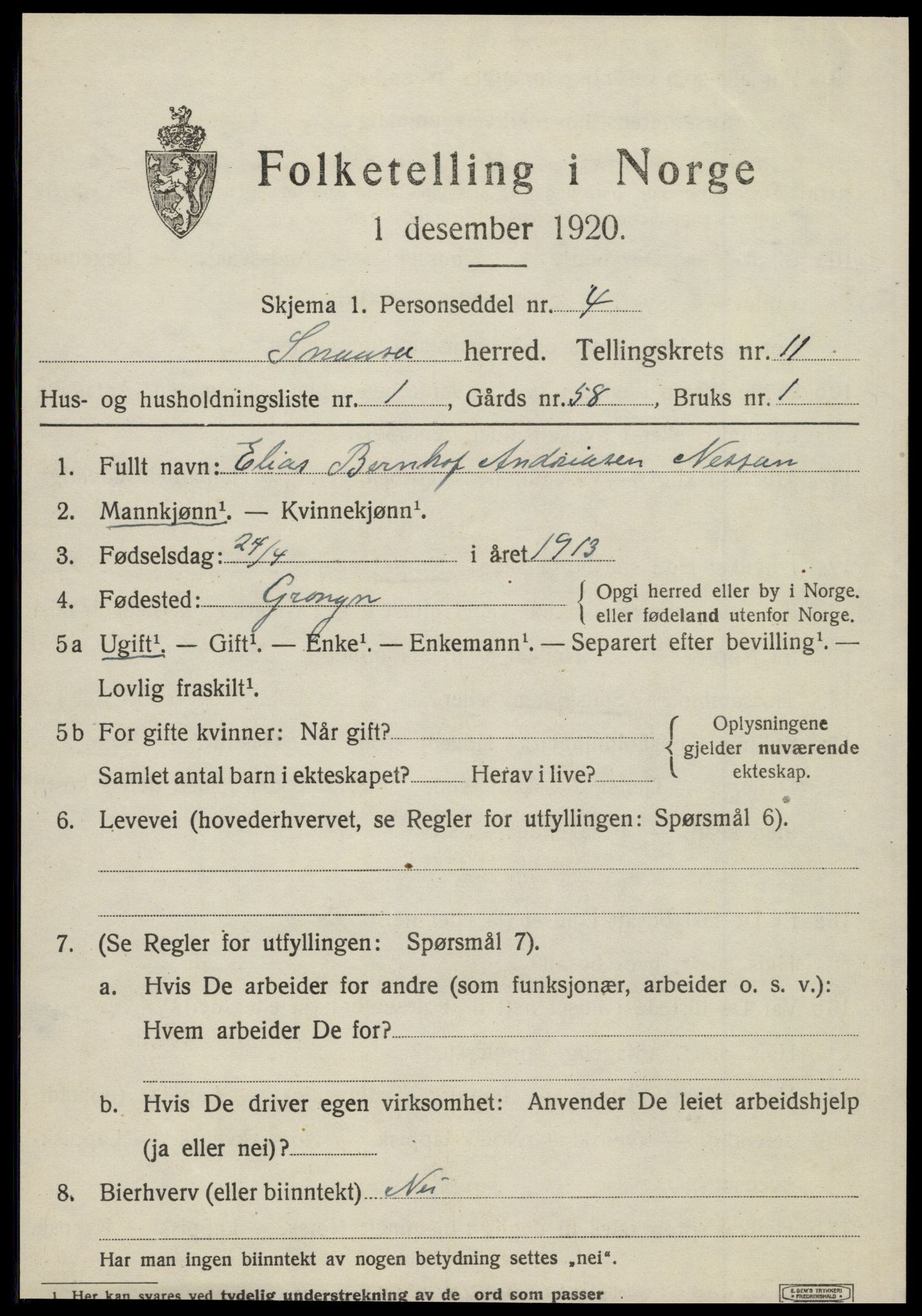 SAT, 1920 census for Snåsa, 1920, p. 5002