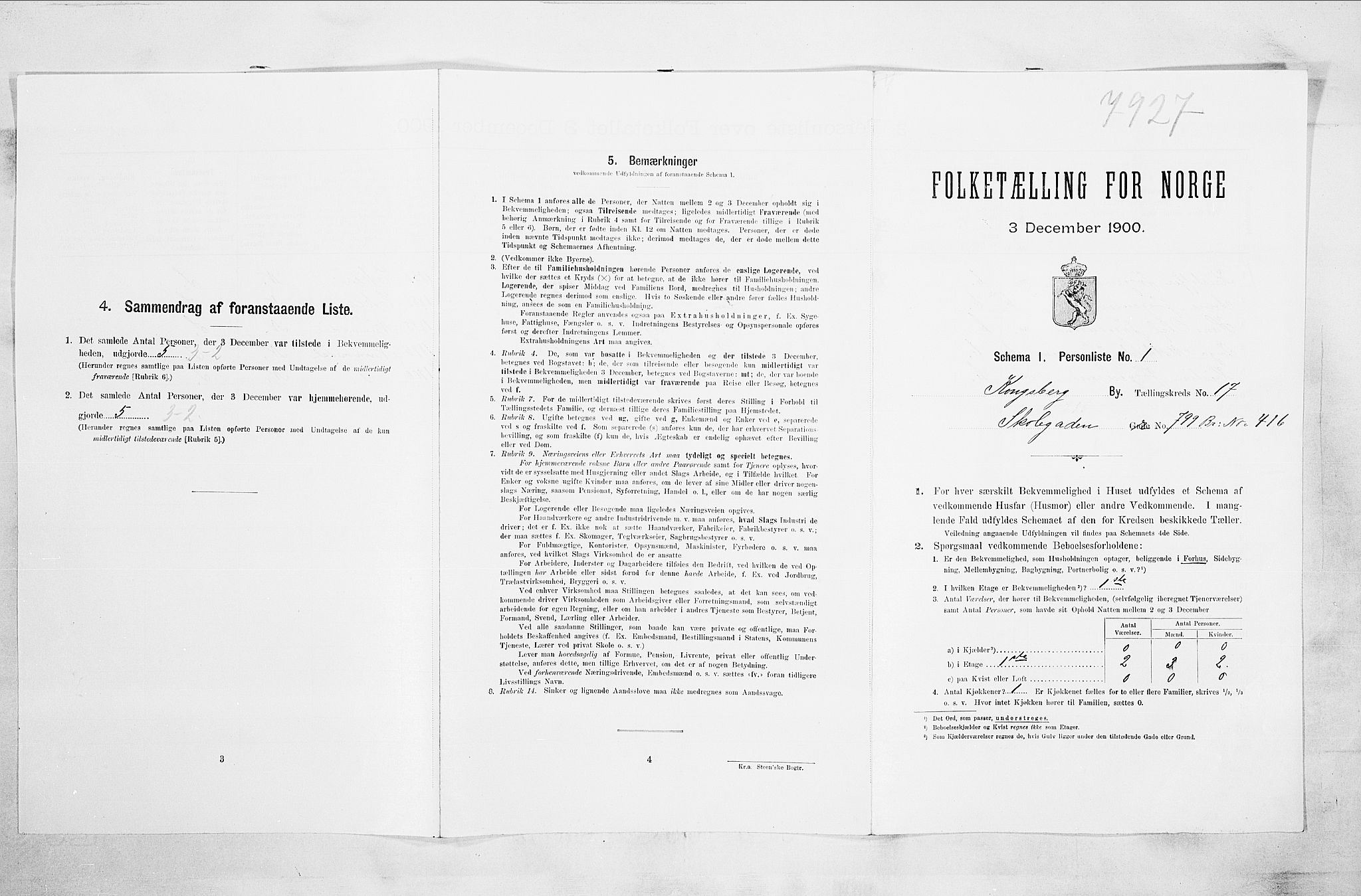 RA, 1900 census for Kongsberg, 1900, p. 3346