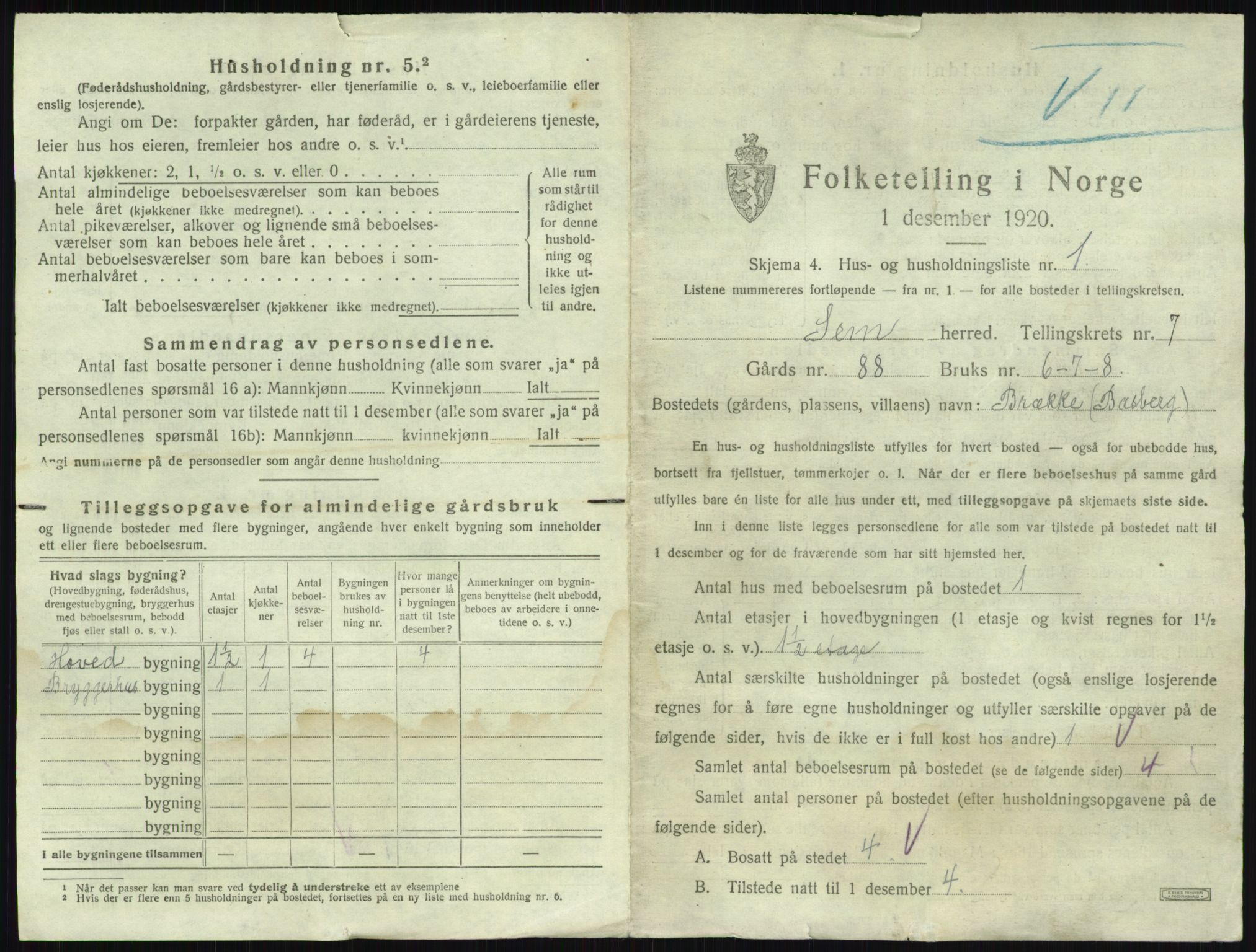 SAKO, 1920 census for Sem, 1920, p. 1454