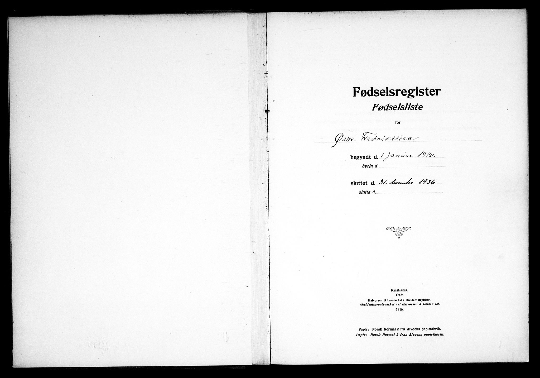 Østre Fredrikstad prestekontor Kirkebøker, SAO/A-10907/J/Ja/L0001: Birth register no. 1, 1916-1936