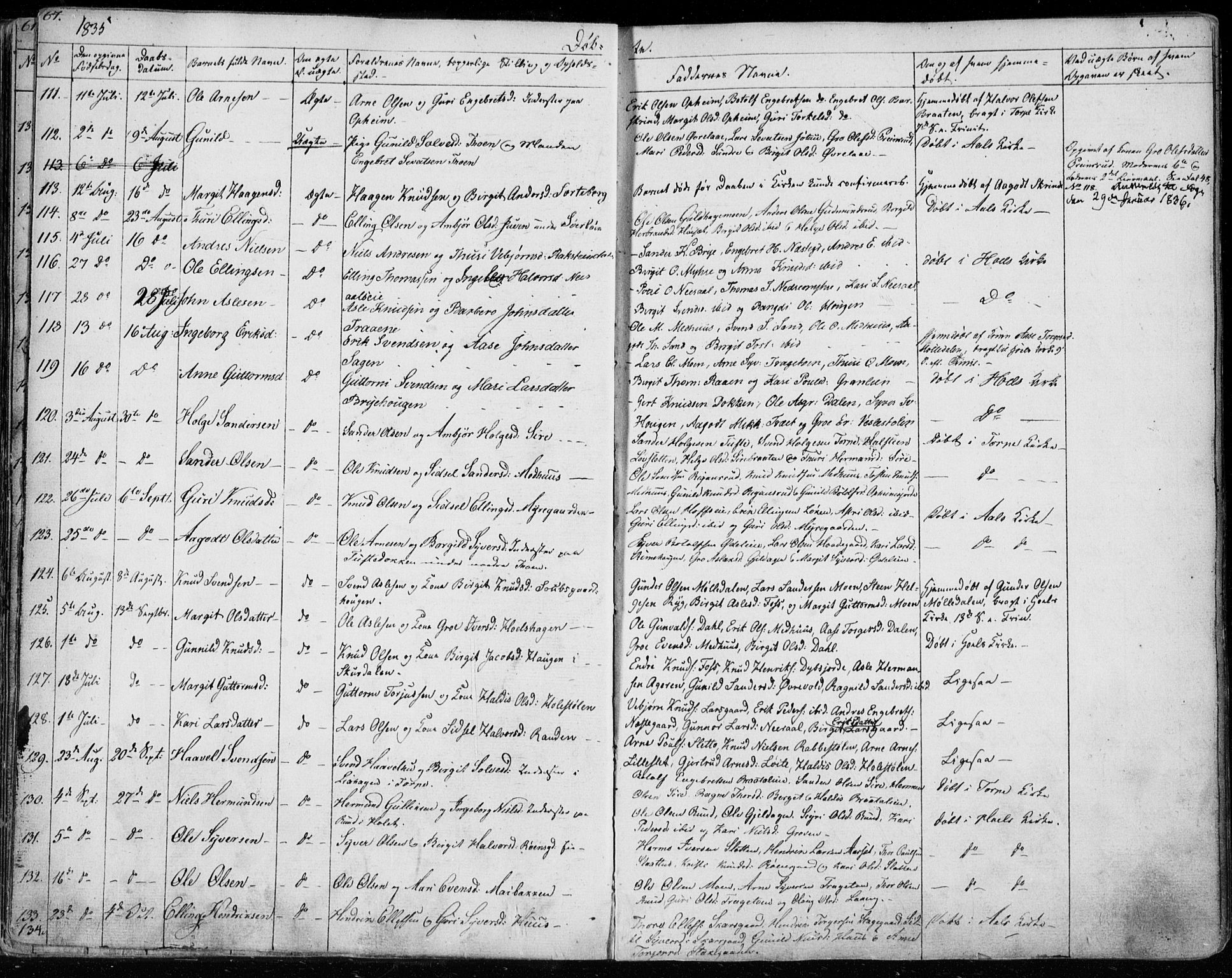 Ål kirkebøker, AV/SAKO-A-249/F/Fa/L0005: Parish register (official) no. I 5, 1825-1848, p. 67