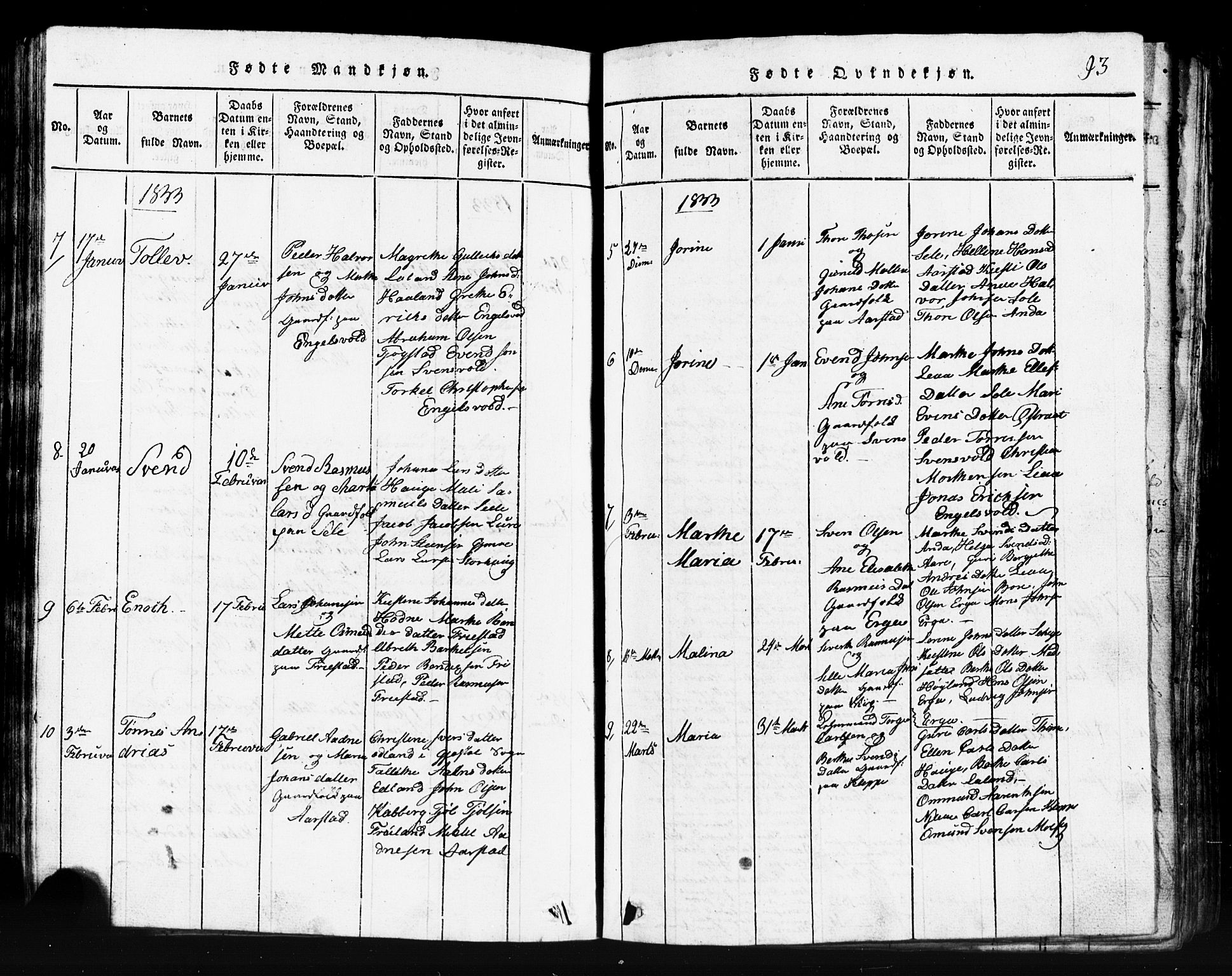 Klepp sokneprestkontor, AV/SAST-A-101803/001/3/30BB/L0001: Parish register (copy) no.  B 1, 1816-1859, p. 93