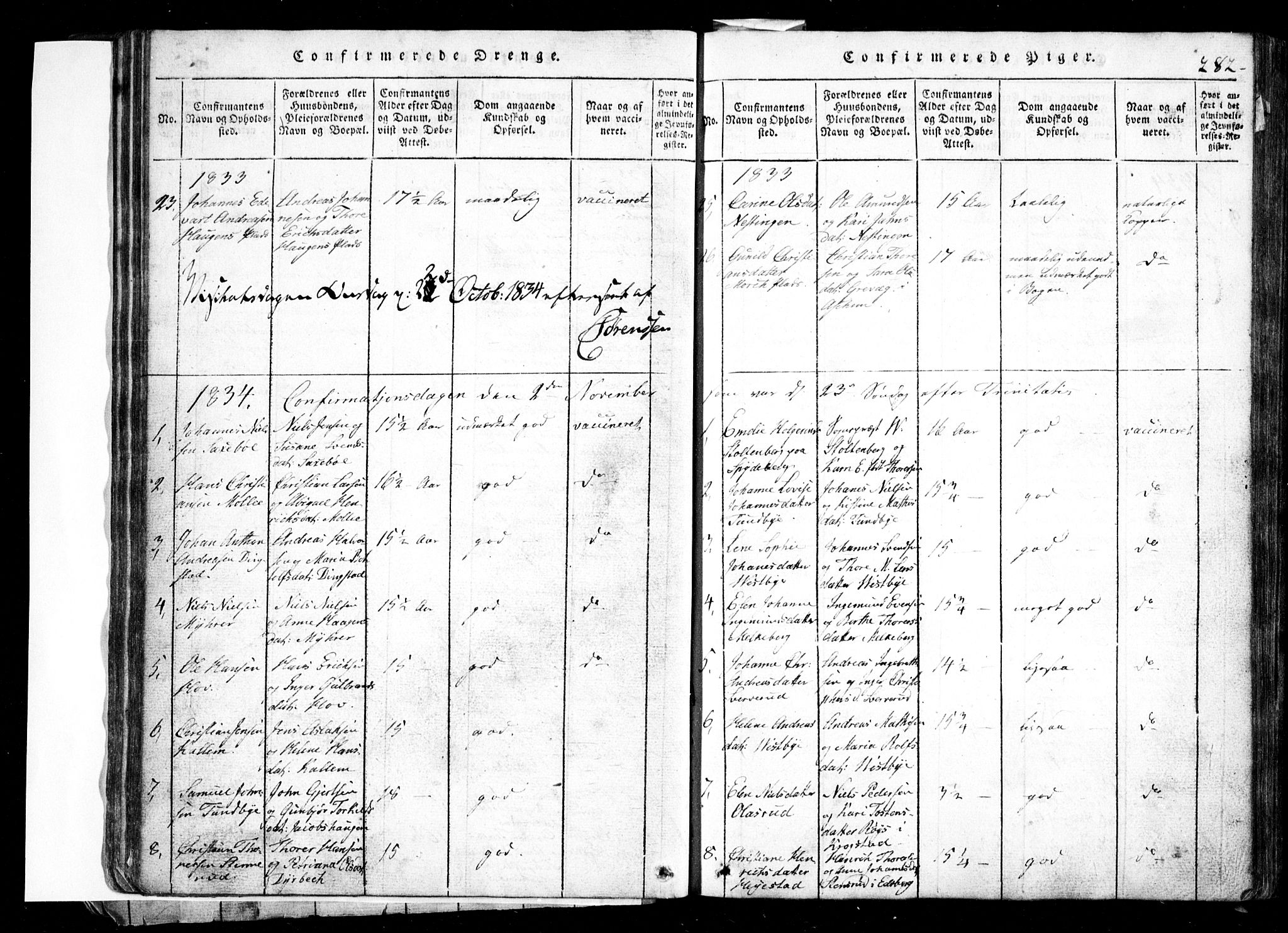 Spydeberg prestekontor Kirkebøker, SAO/A-10924/G/Ga/L0001: Parish register (copy) no. I 1, 1814-1868, p. 282