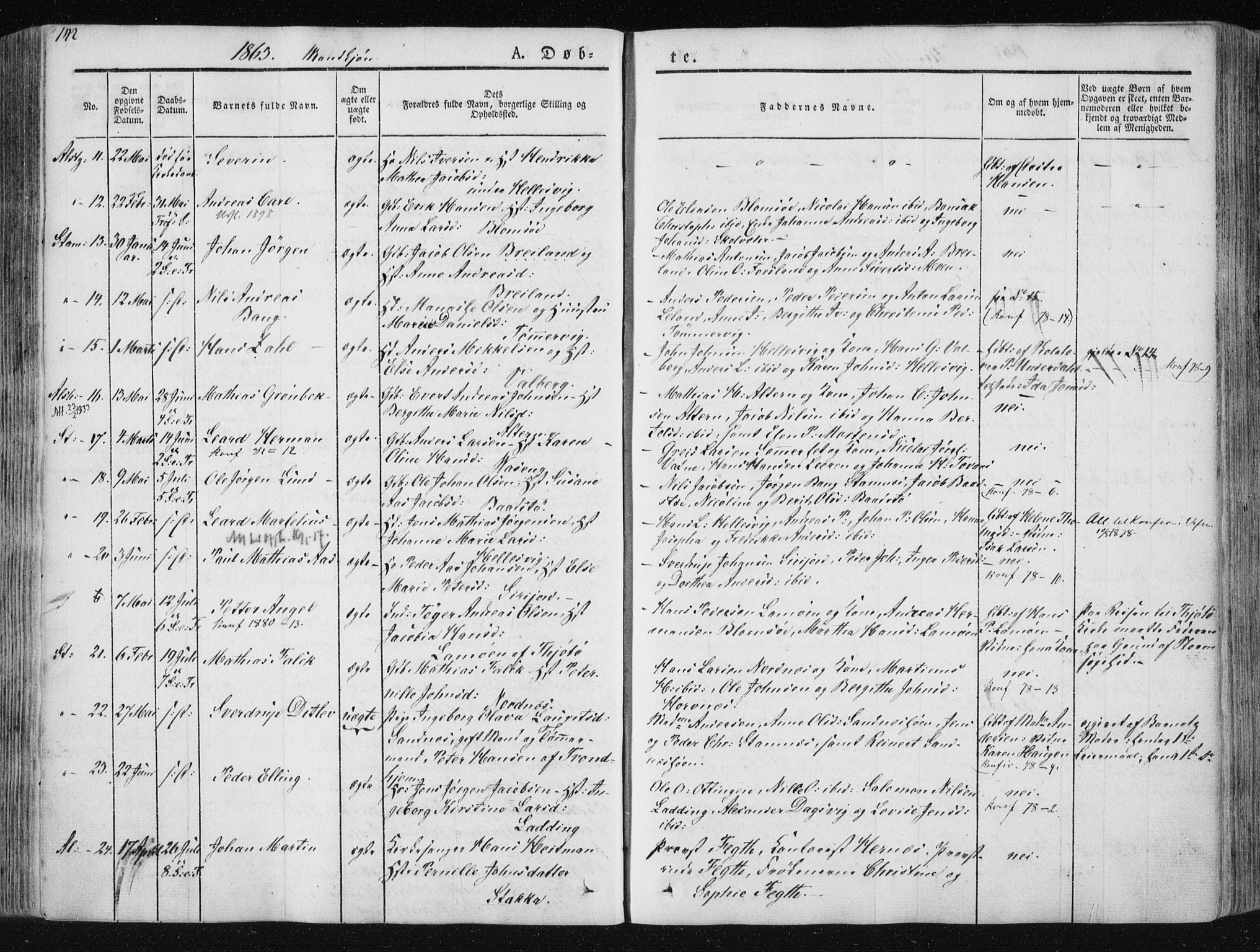 Ministerialprotokoller, klokkerbøker og fødselsregistre - Nordland, SAT/A-1459/830/L0446: Parish register (official) no. 830A10, 1831-1865, p. 142