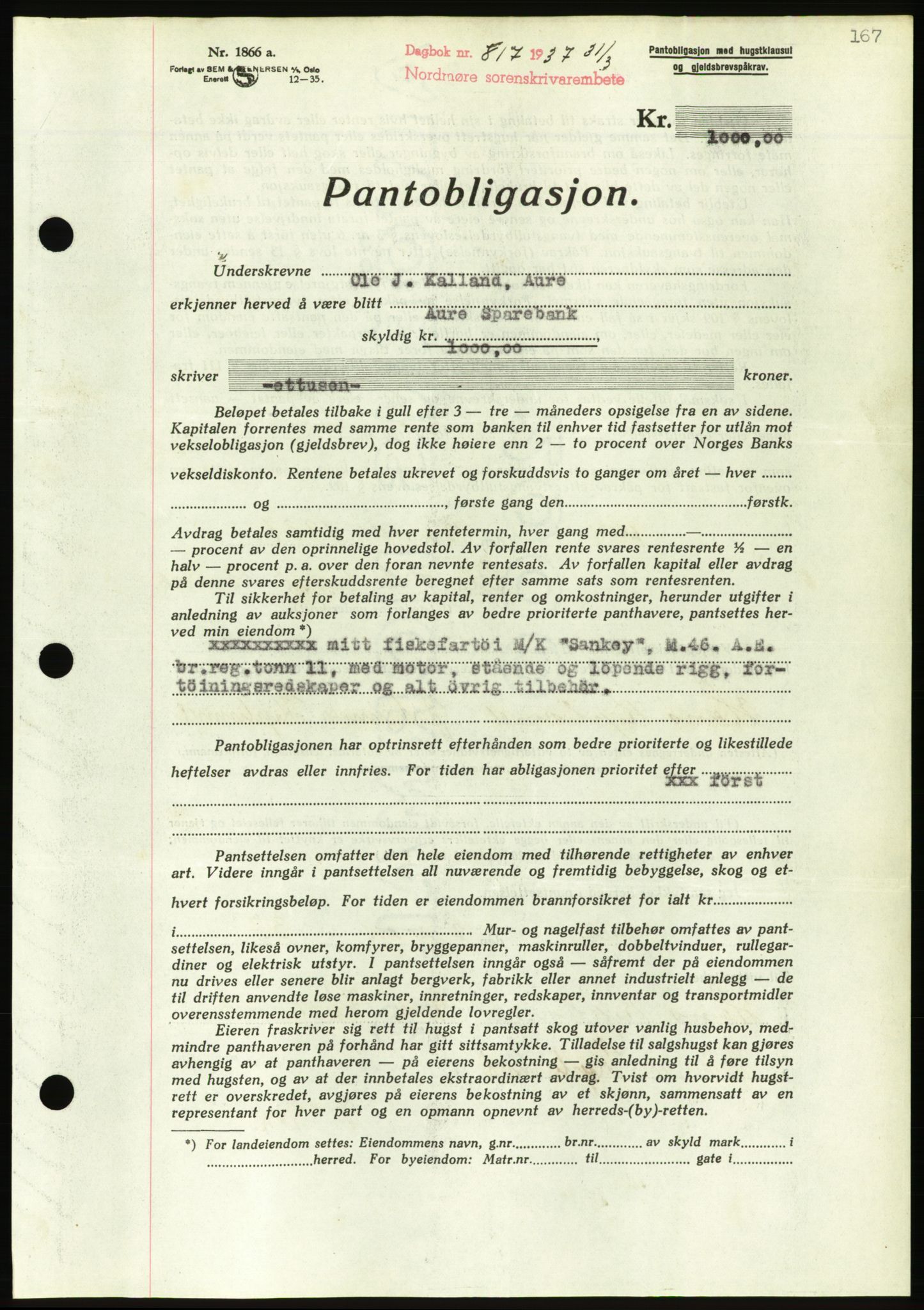 Nordmøre sorenskriveri, AV/SAT-A-4132/1/2/2Ca/L0091: Mortgage book no. B81, 1937-1937, Diary no: : 817/1937