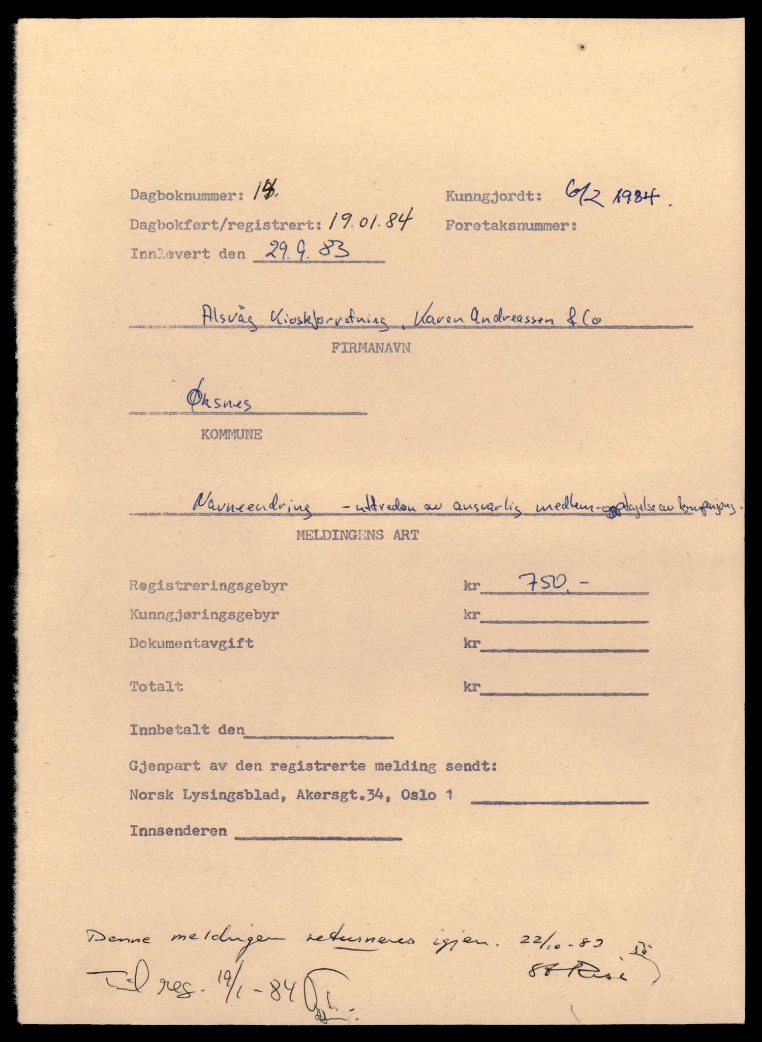 Vesterålen sorenskriveri, SAT/A-4180/4/J/Jd/Jde/L0025: Bilag. Andelslag, A-M, 1944-1990, p. 1