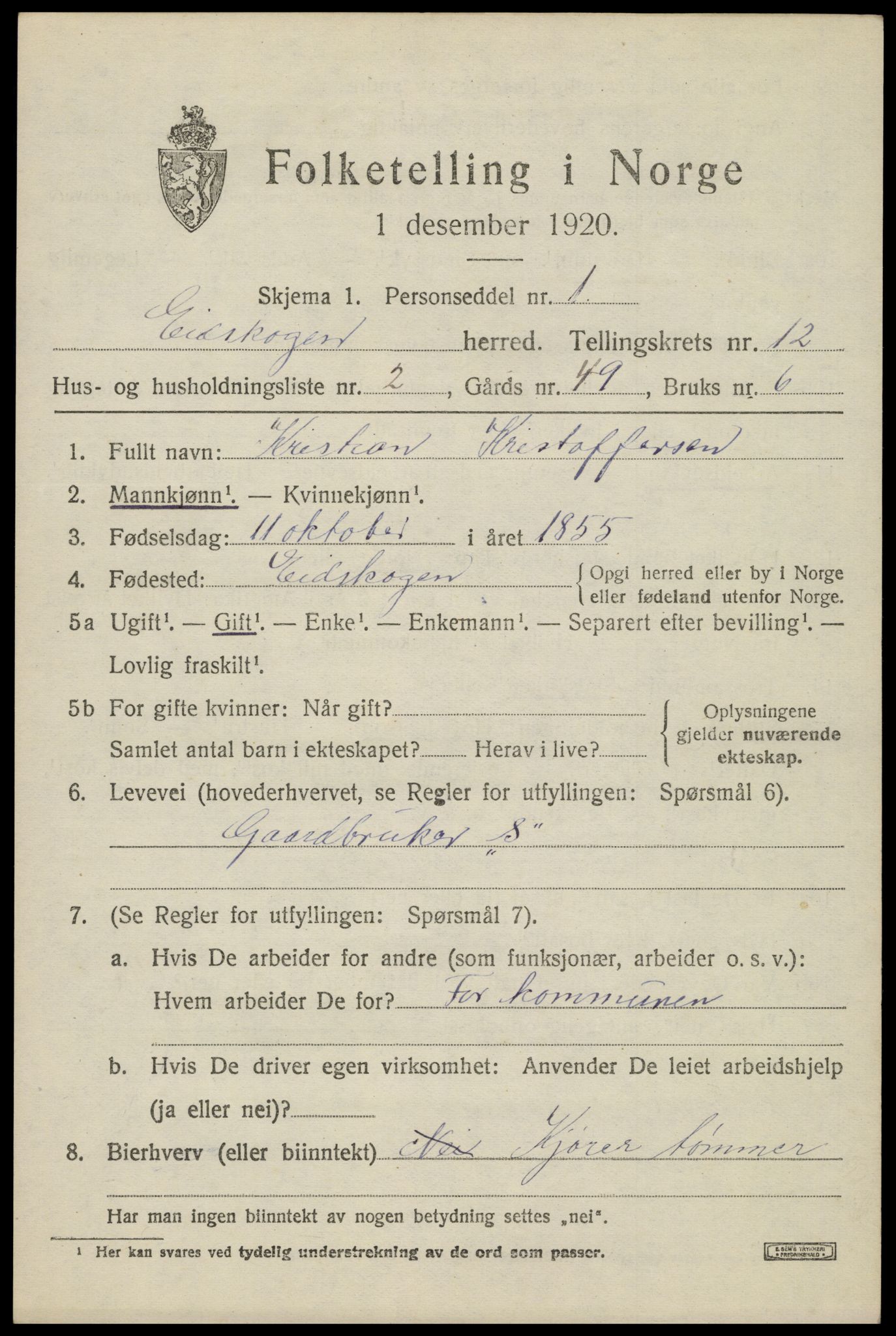 SAH, 1920 census for Eidskog, 1920, p. 11767