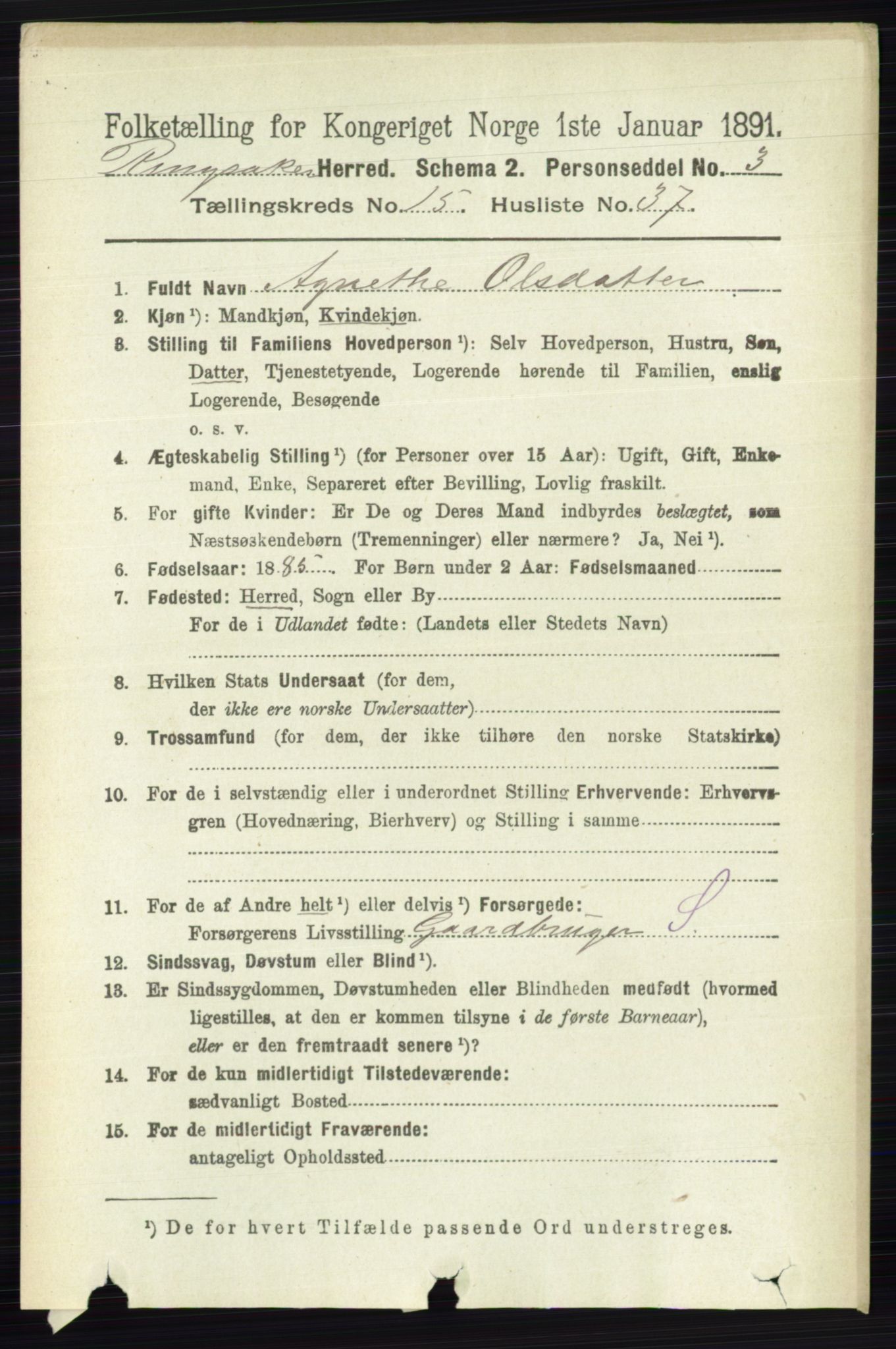 RA, 1891 census for 0412 Ringsaker, 1891, p. 8722