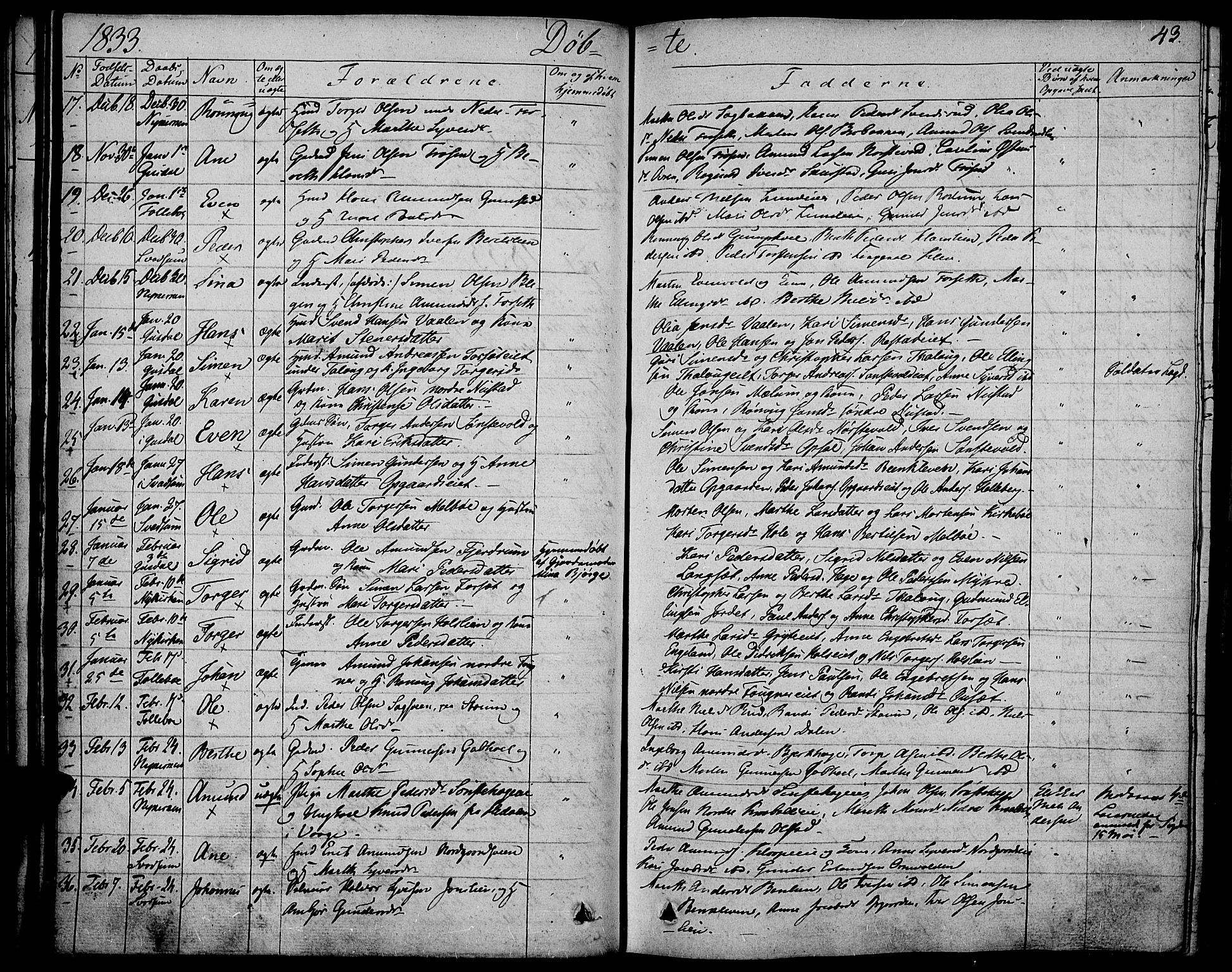 Gausdal prestekontor, AV/SAH-PREST-090/H/Ha/Haa/L0006: Parish register (official) no. 6, 1830-1839, p. 43