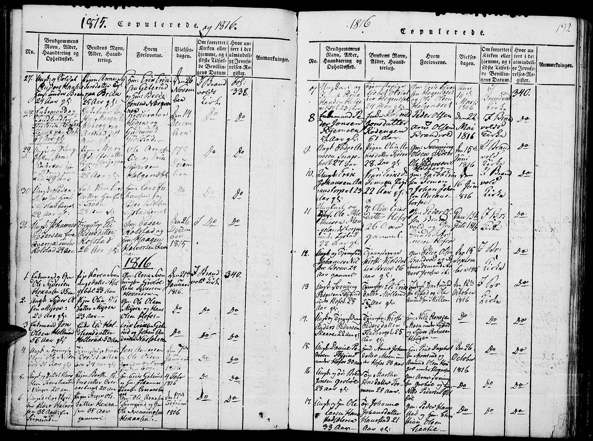 Grue prestekontor, SAH/PREST-036/H/Ha/Hab/L0001: Parish register (copy) no. 1, 1814-1841, p. 192