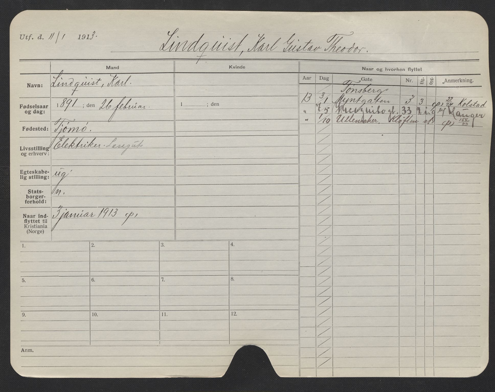 Oslo folkeregister, Registerkort, AV/SAO-A-11715/F/Fa/Fac/L0007: Menn, 1906-1914, p. 180a