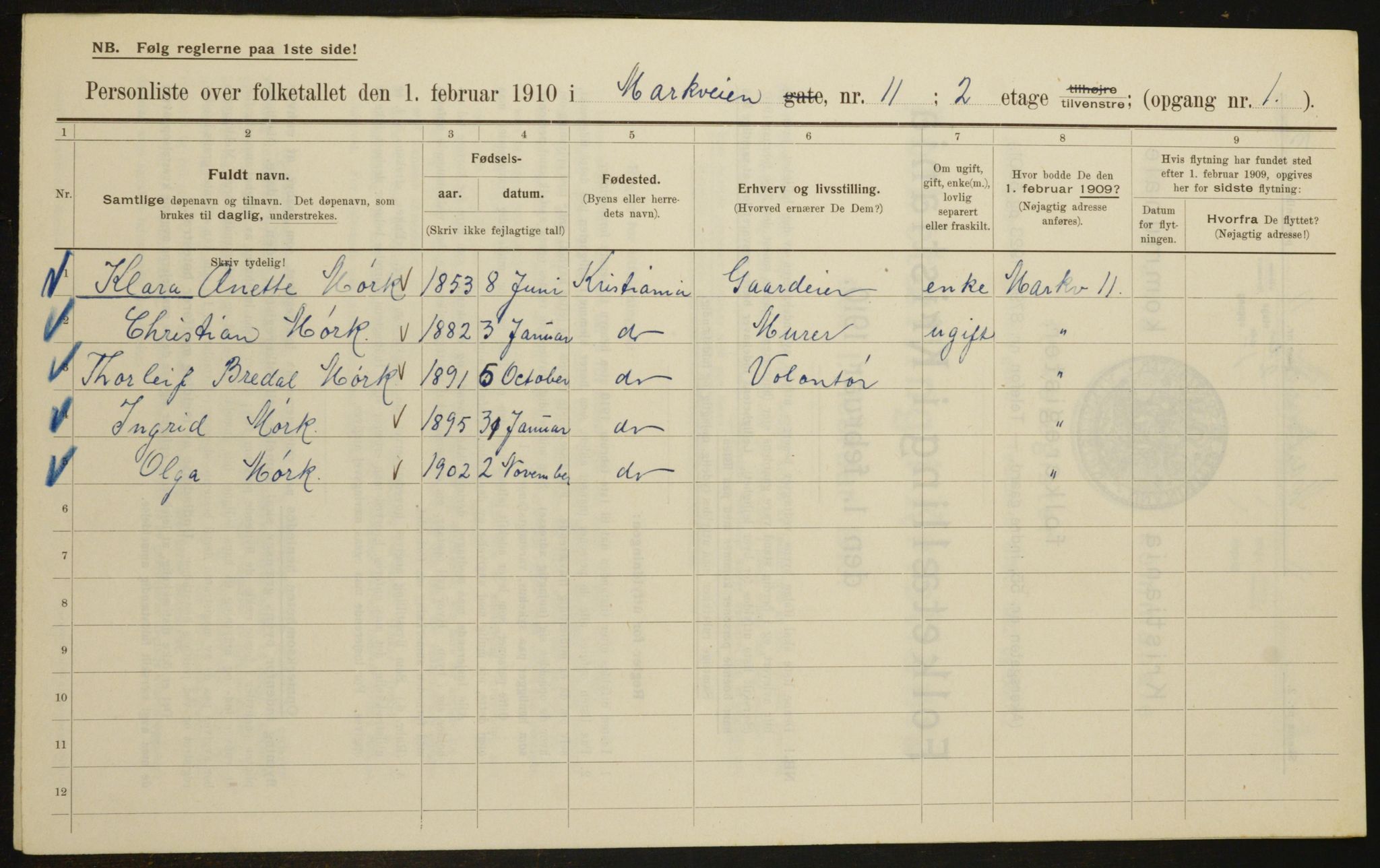 OBA, Municipal Census 1910 for Kristiania, 1910, p. 61178