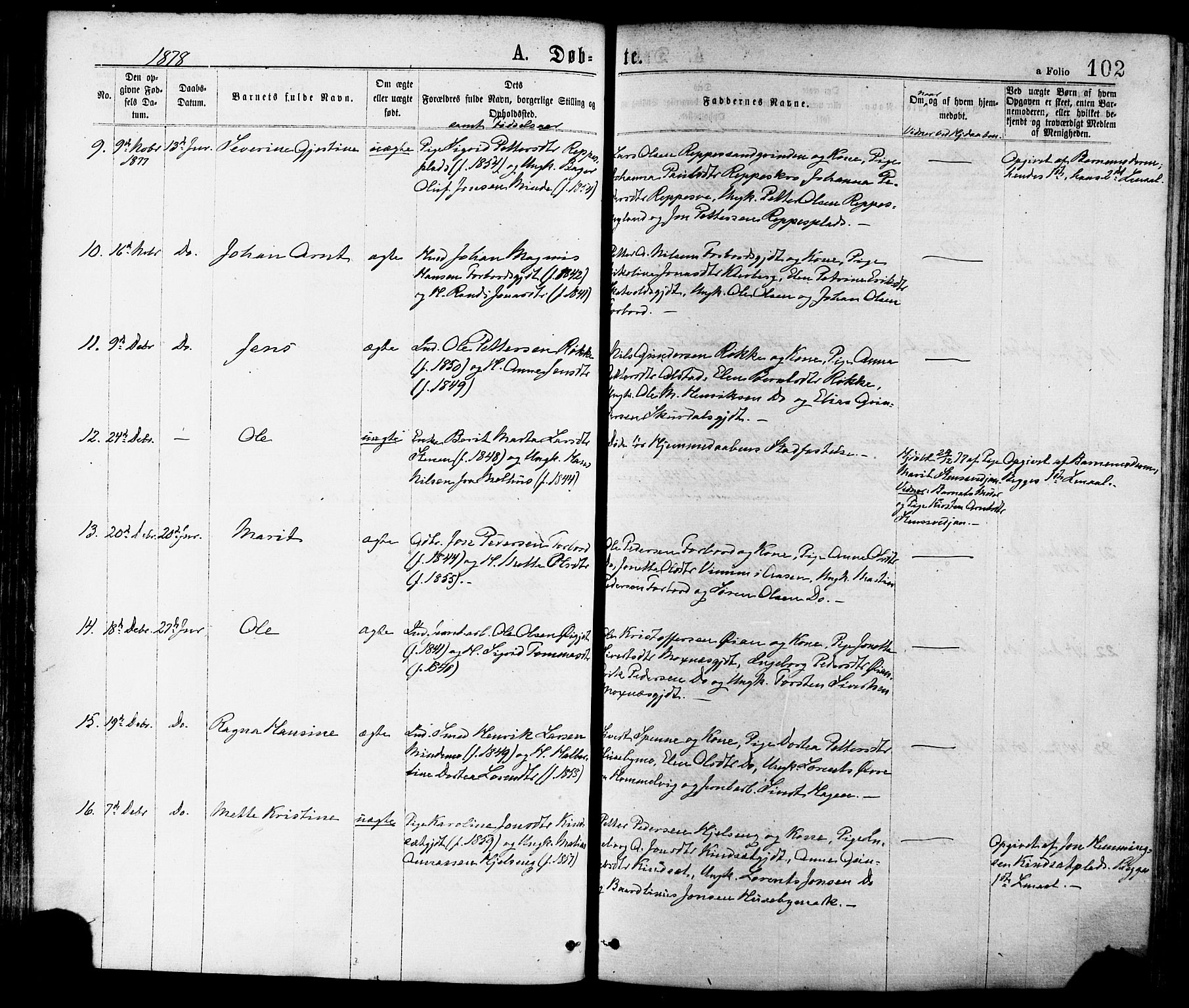 Ministerialprotokoller, klokkerbøker og fødselsregistre - Nord-Trøndelag, SAT/A-1458/709/L0076: Parish register (official) no. 709A16, 1871-1879, p. 102