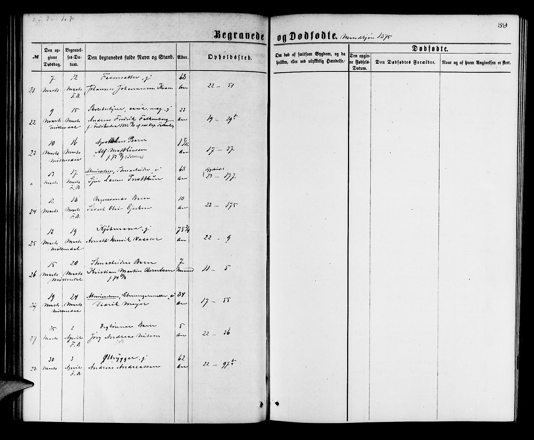 Korskirken sokneprestembete, AV/SAB-A-76101/H/Hab: Parish register (copy) no. E 3, 1871-1883, p. 39