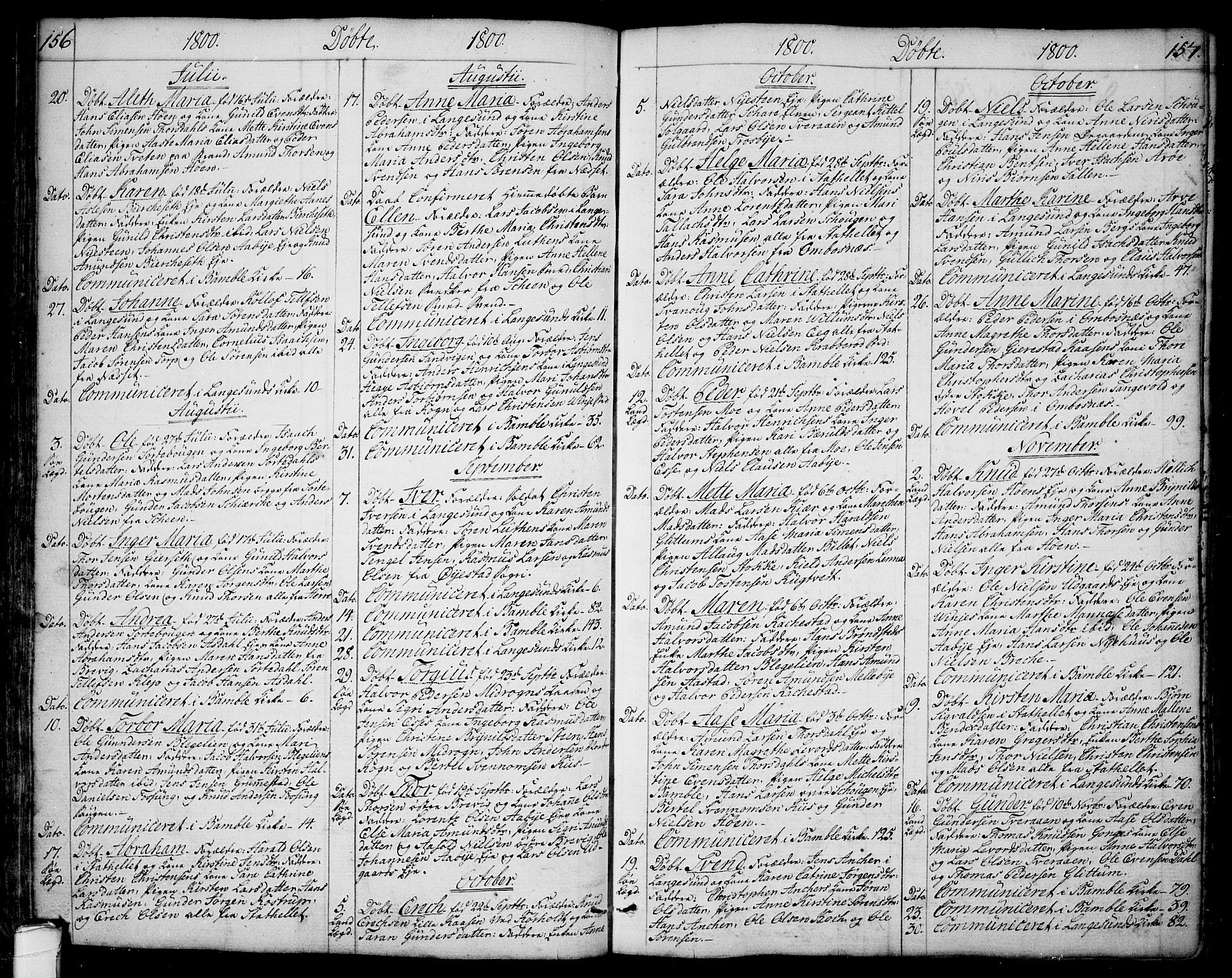 Bamble kirkebøker, SAKO/A-253/F/Fa/L0002: Parish register (official) no. I 2, 1775-1814, p. 156-157