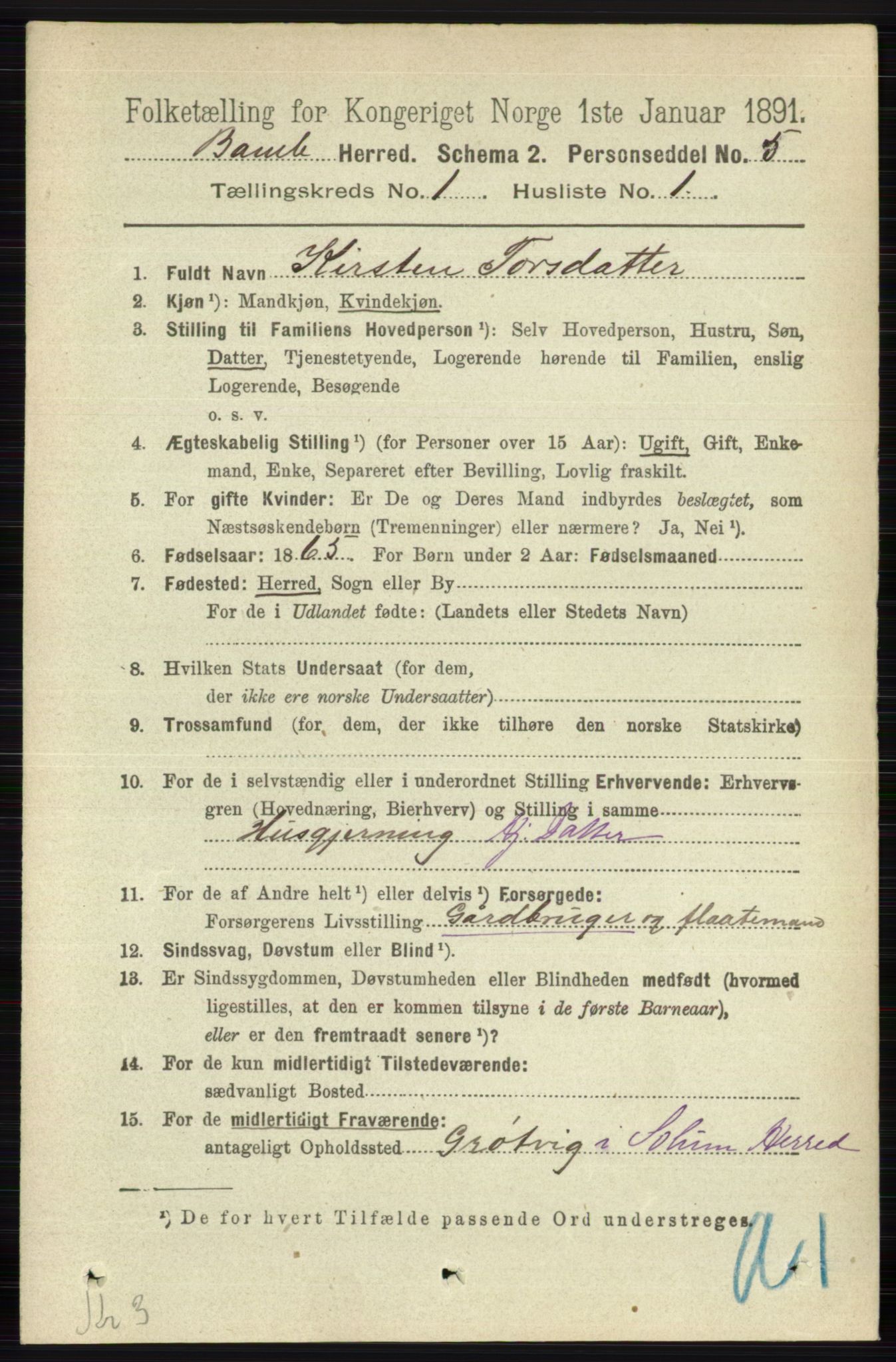 RA, 1891 census for 0814 Bamble, 1891, p. 145