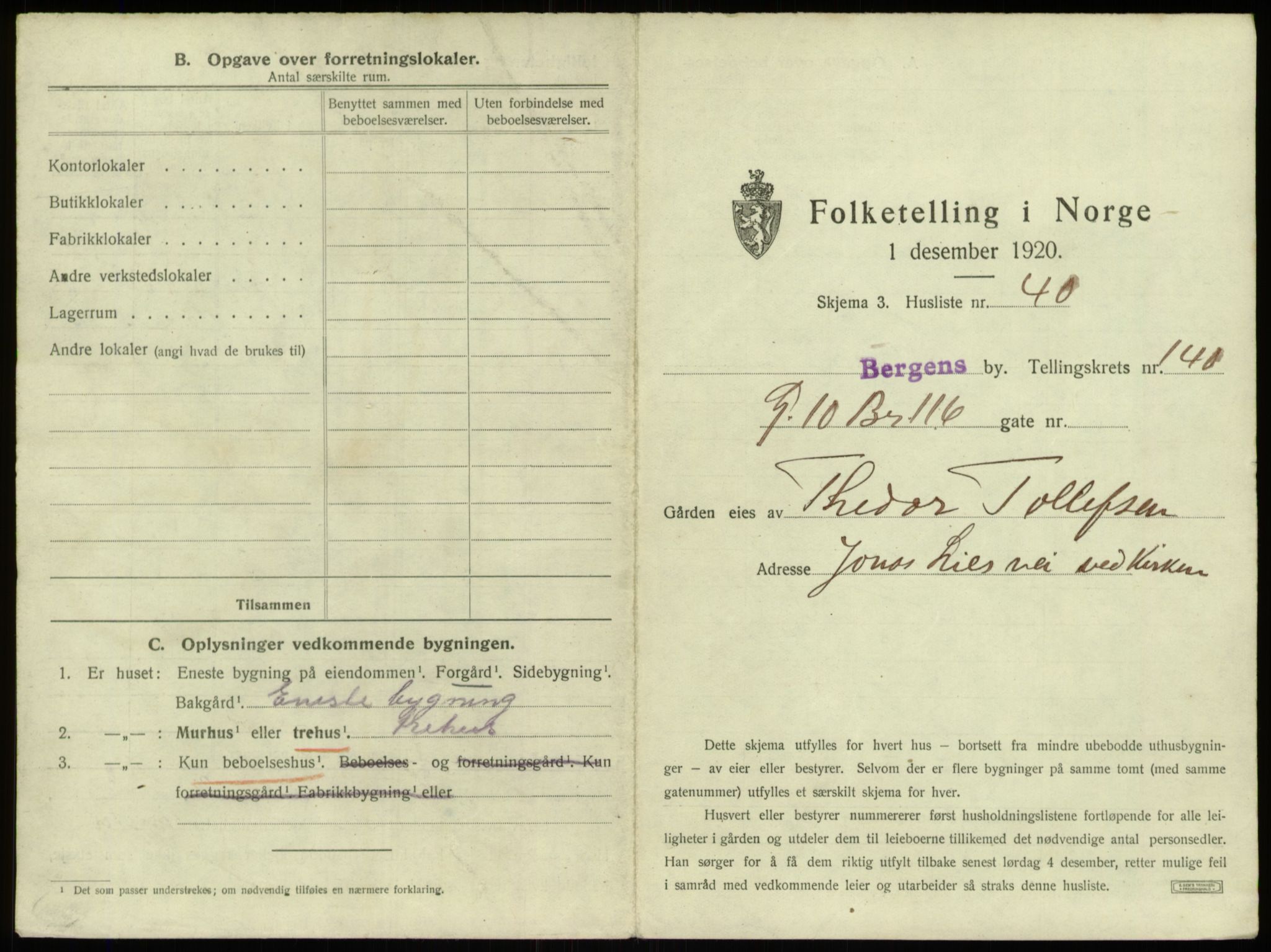 SAB, 1920 census for Bergen, 1920, p. 13169