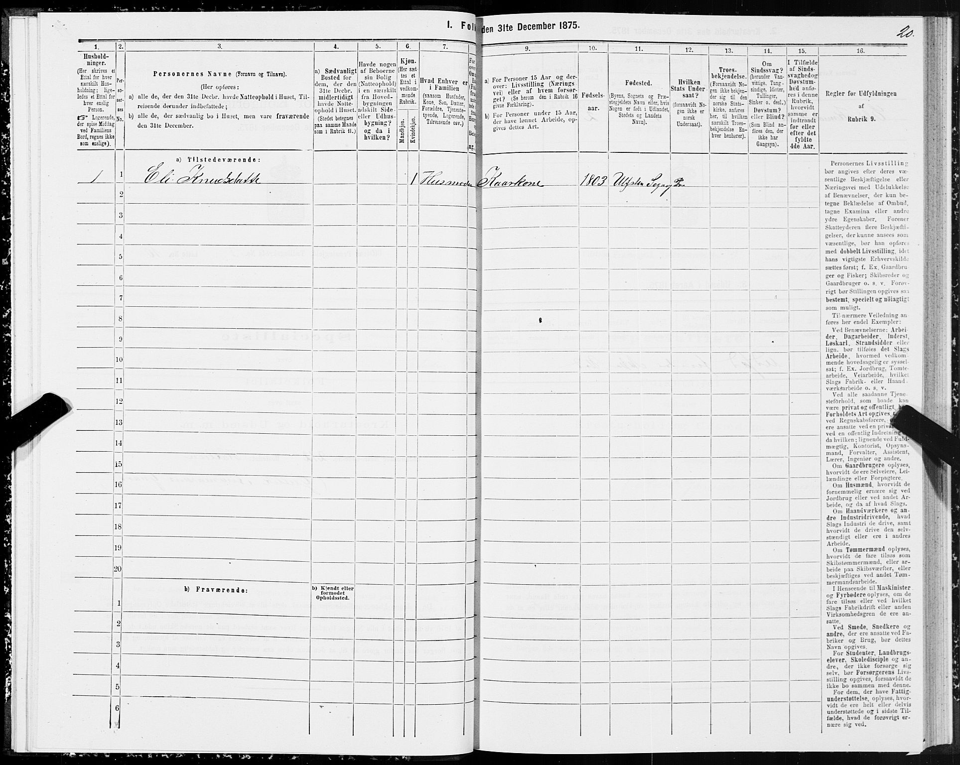 SAT, 1875 census for 1516P Ulstein, 1875, p. 2020