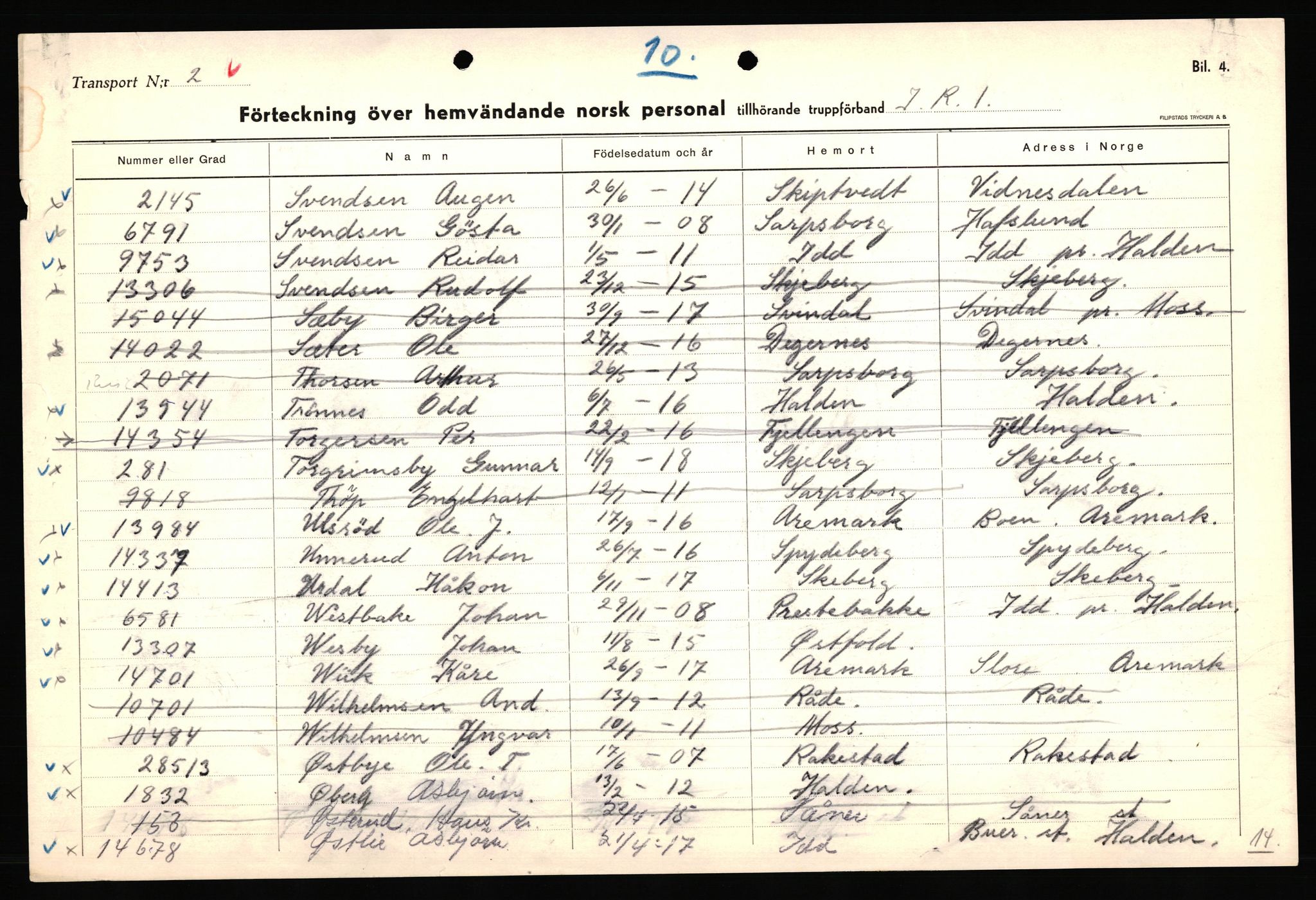 Forsvaret, Forsvarets krigshistoriske avdeling, AV/RA-RAFA-2017/Y/Yf/L0205: II-C-11-2110 - Norske internert i Sverige 1940, 1940, p. 438