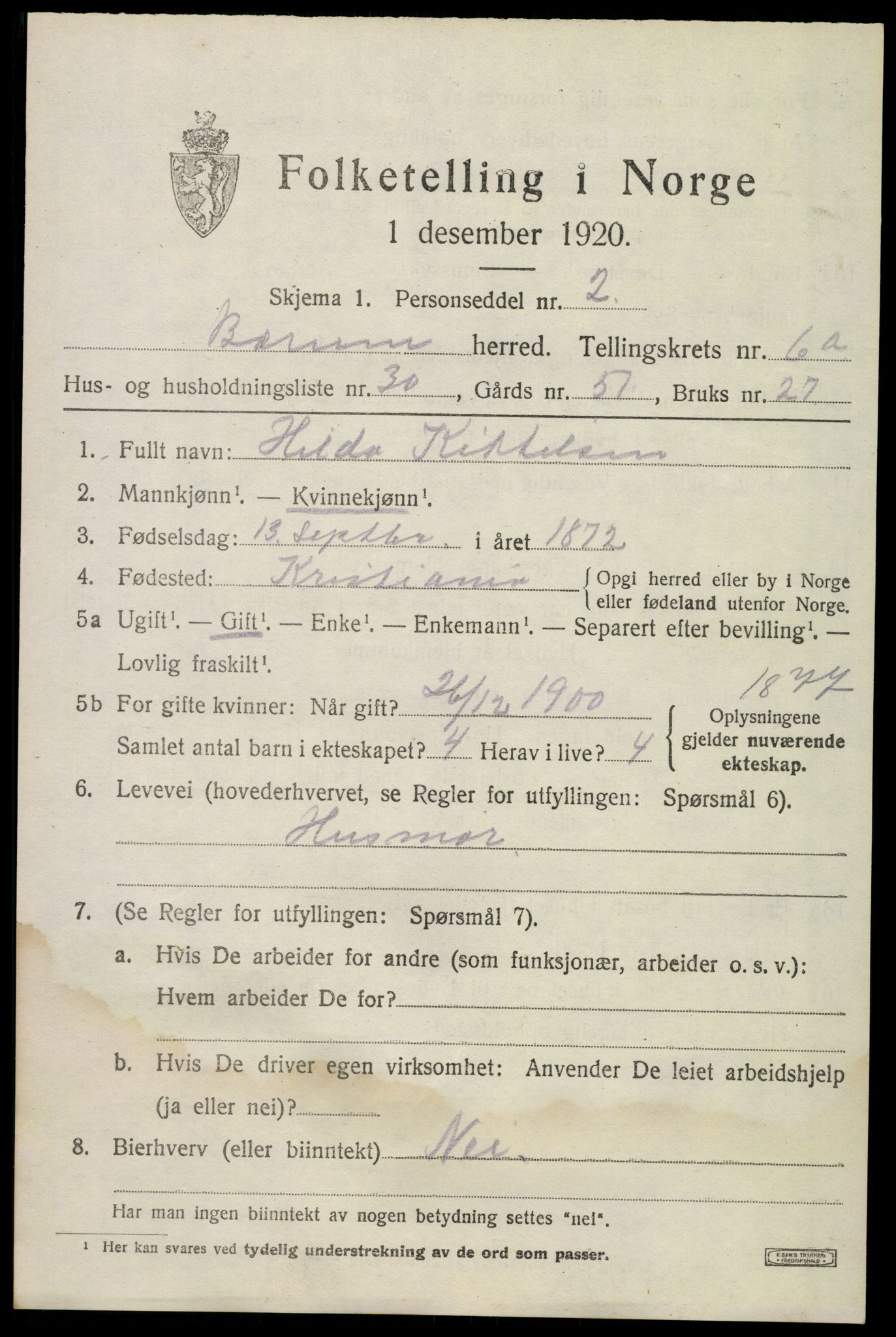 SAO, 1920 census for Bærum, 1920, p. 12908