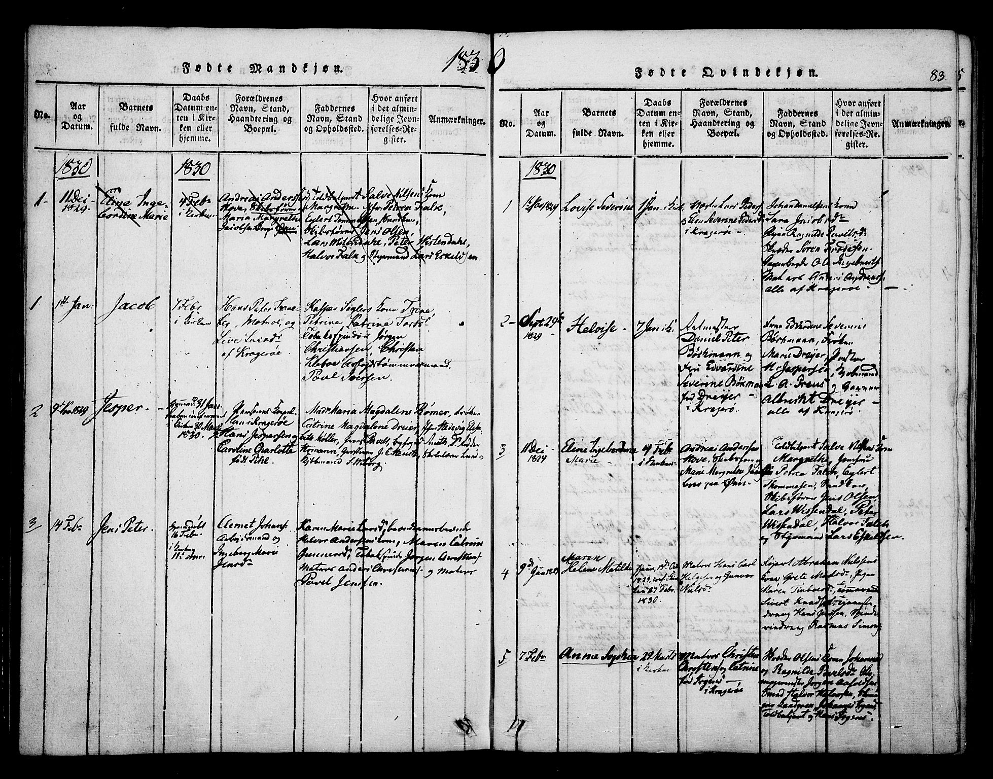 Kragerø kirkebøker, SAKO/A-278/F/Fa/L0004: Parish register (official) no. 4, 1814-1831, p. 83