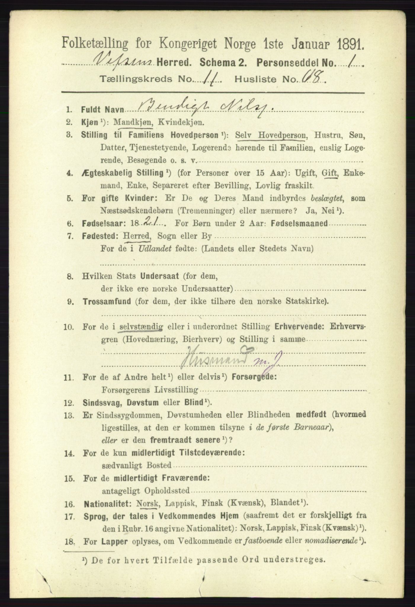 RA, 1891 census for 1824 Vefsn, 1891, p. 6045