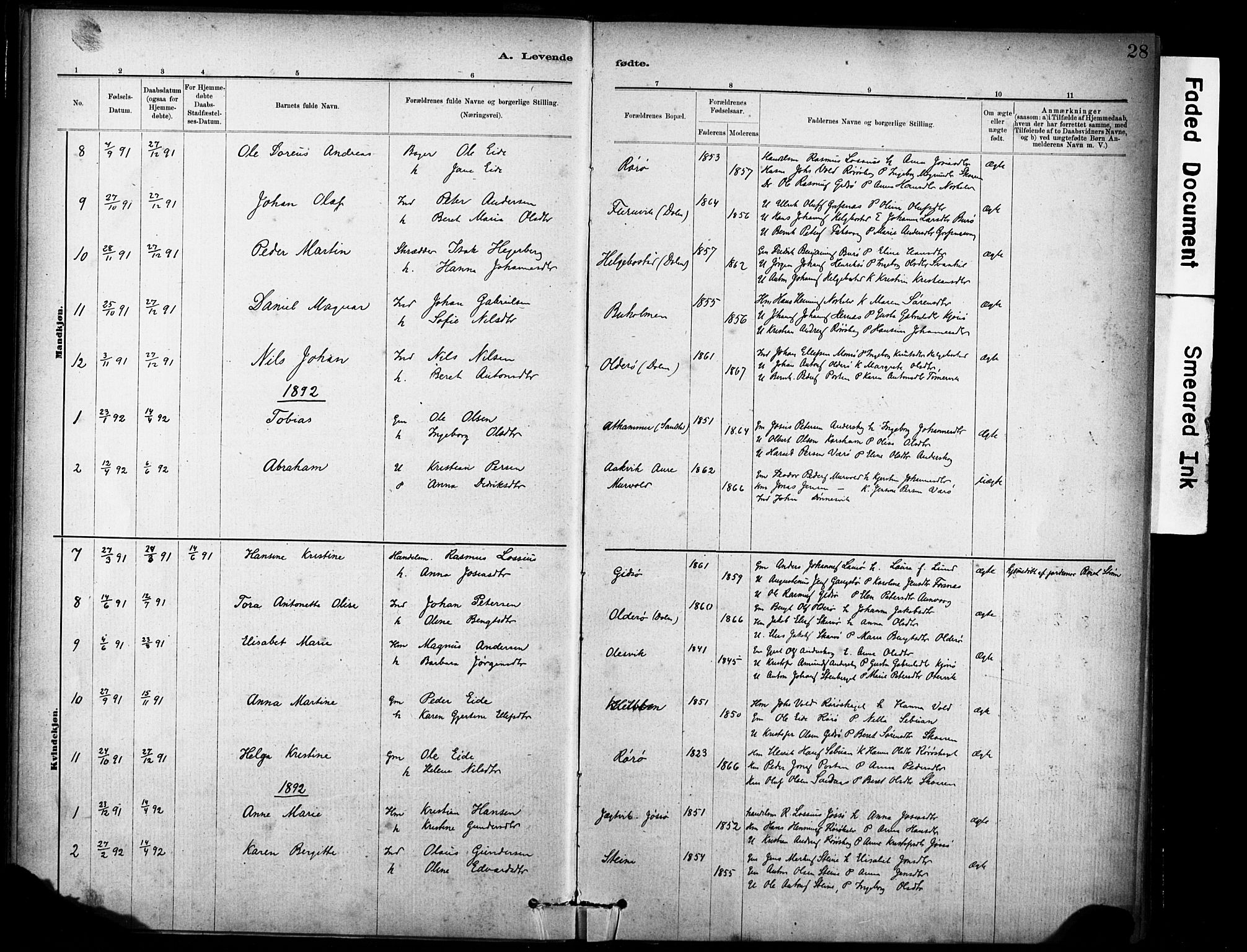 Ministerialprotokoller, klokkerbøker og fødselsregistre - Sør-Trøndelag, SAT/A-1456/635/L0551: Parish register (official) no. 635A01, 1882-1899, p. 28