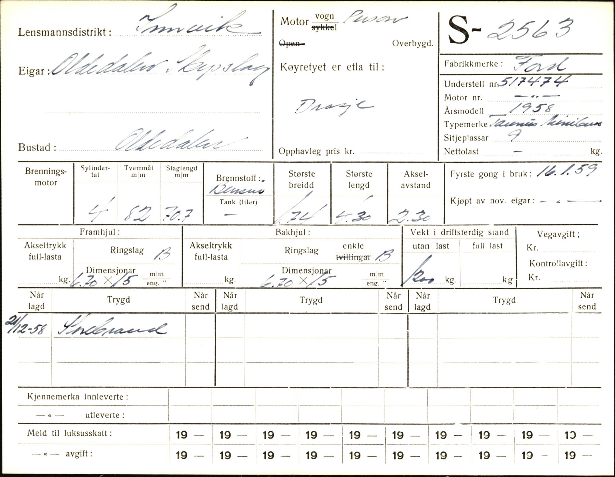 Statens vegvesen, Sogn og Fjordane vegkontor, AV/SAB-A-5301/4/F/L0004: Registerkort utmeldte Fjordane S2500-2700, S7200-7899, 1930-1961, p. 95