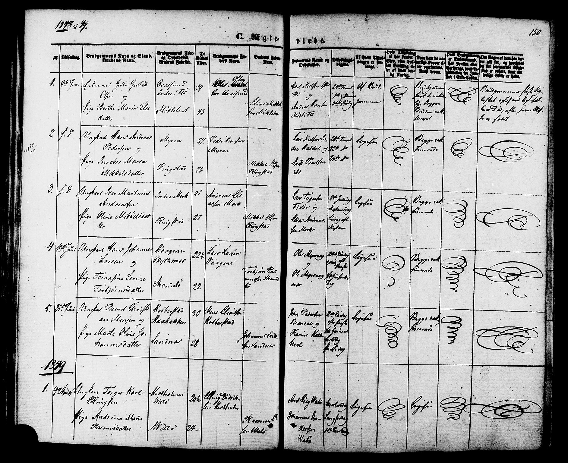 Ministerialprotokoller, klokkerbøker og fødselsregistre - Møre og Romsdal, SAT/A-1454/509/L0105: Parish register (official) no. 509A03, 1848-1882, p. 150