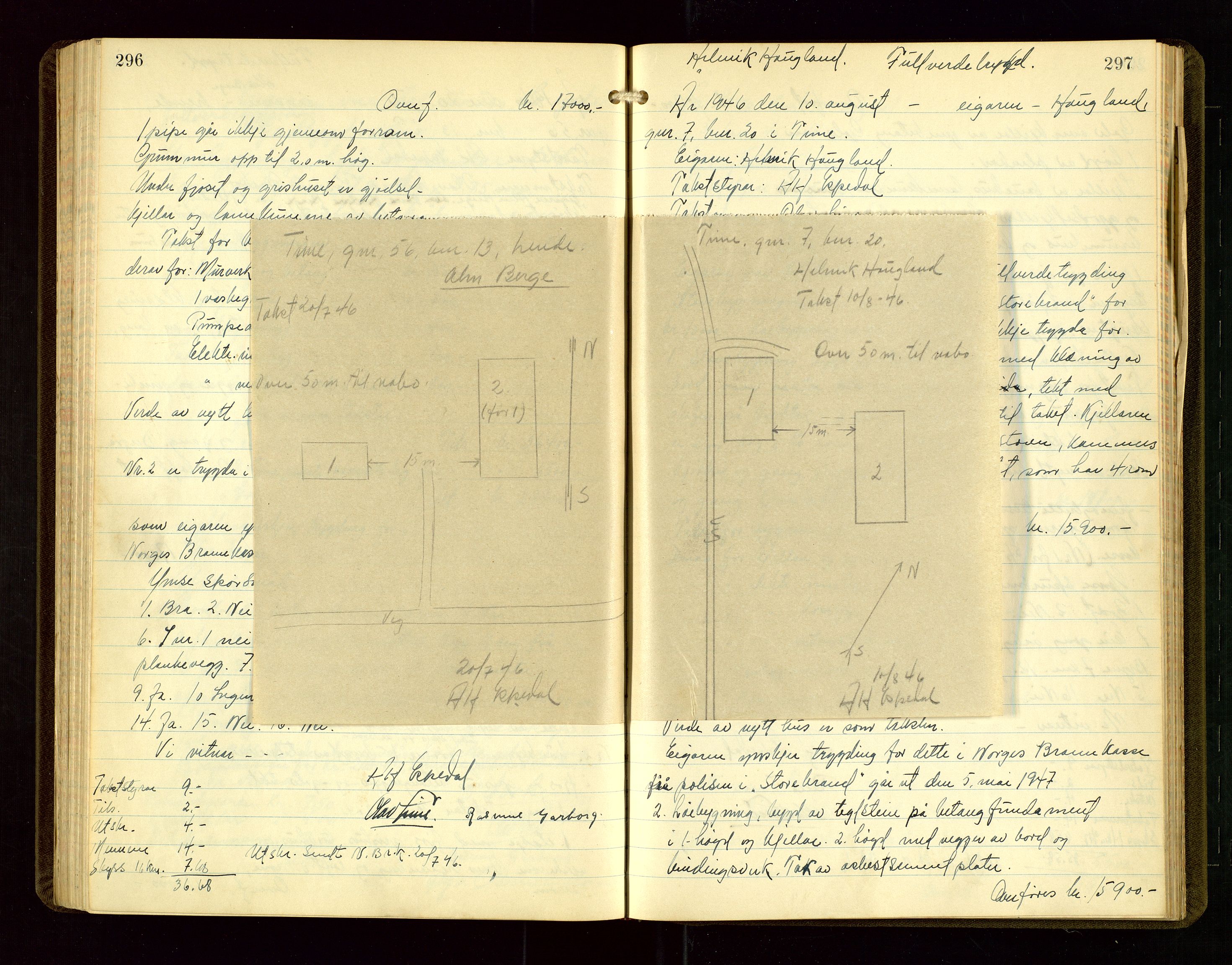 Time lensmannskontor, SAST/A-100420/Goa/L0004: "Branntakstprotokoll", 1940-1947, p. 296-297