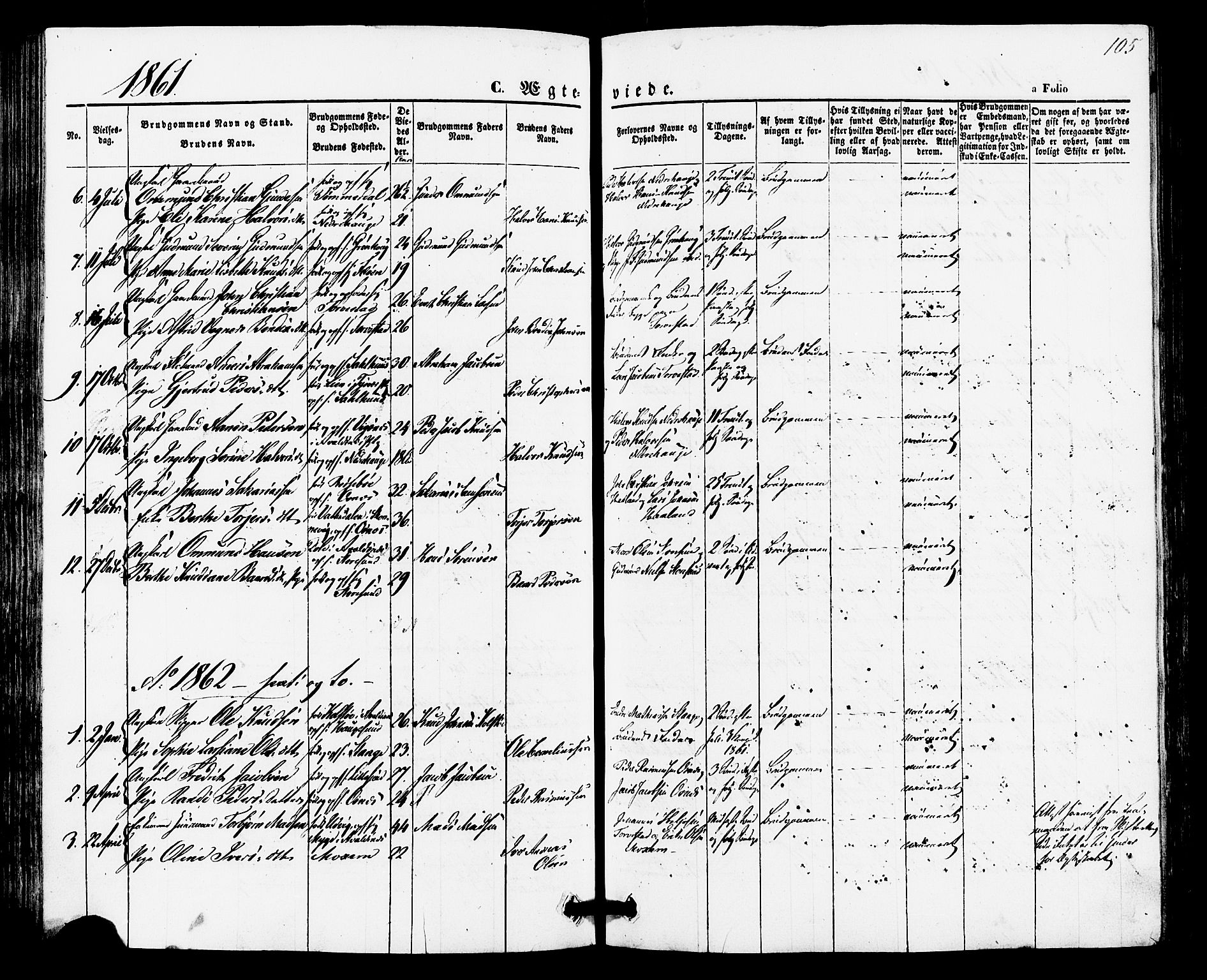 Torvastad sokneprestkontor, SAST/A -101857/H/Ha/Haa/L0010: Parish register (official) no. A 10, 1857-1878, p. 105