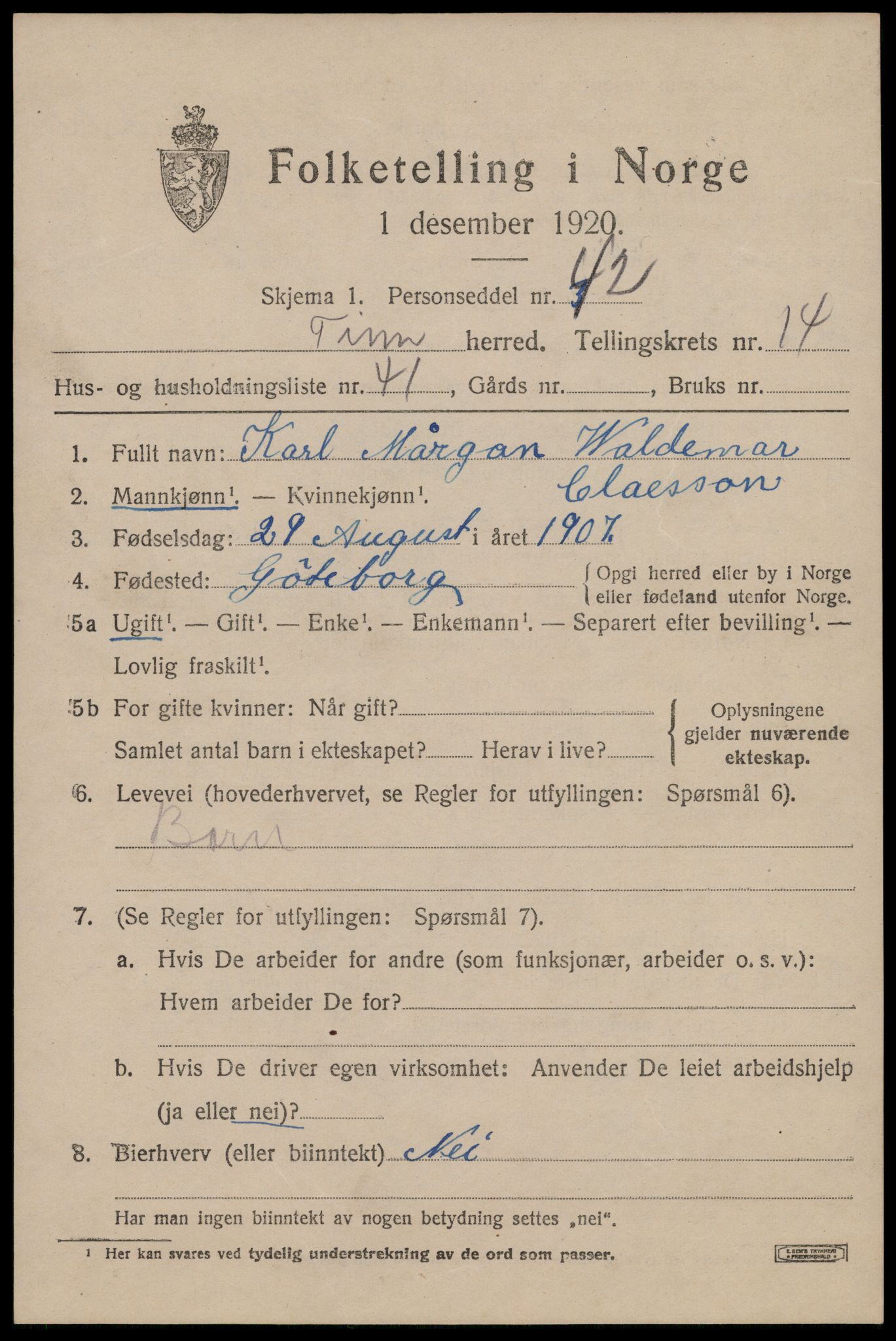 SAKO, 1920 census for Tinn, 1920, p. 9886