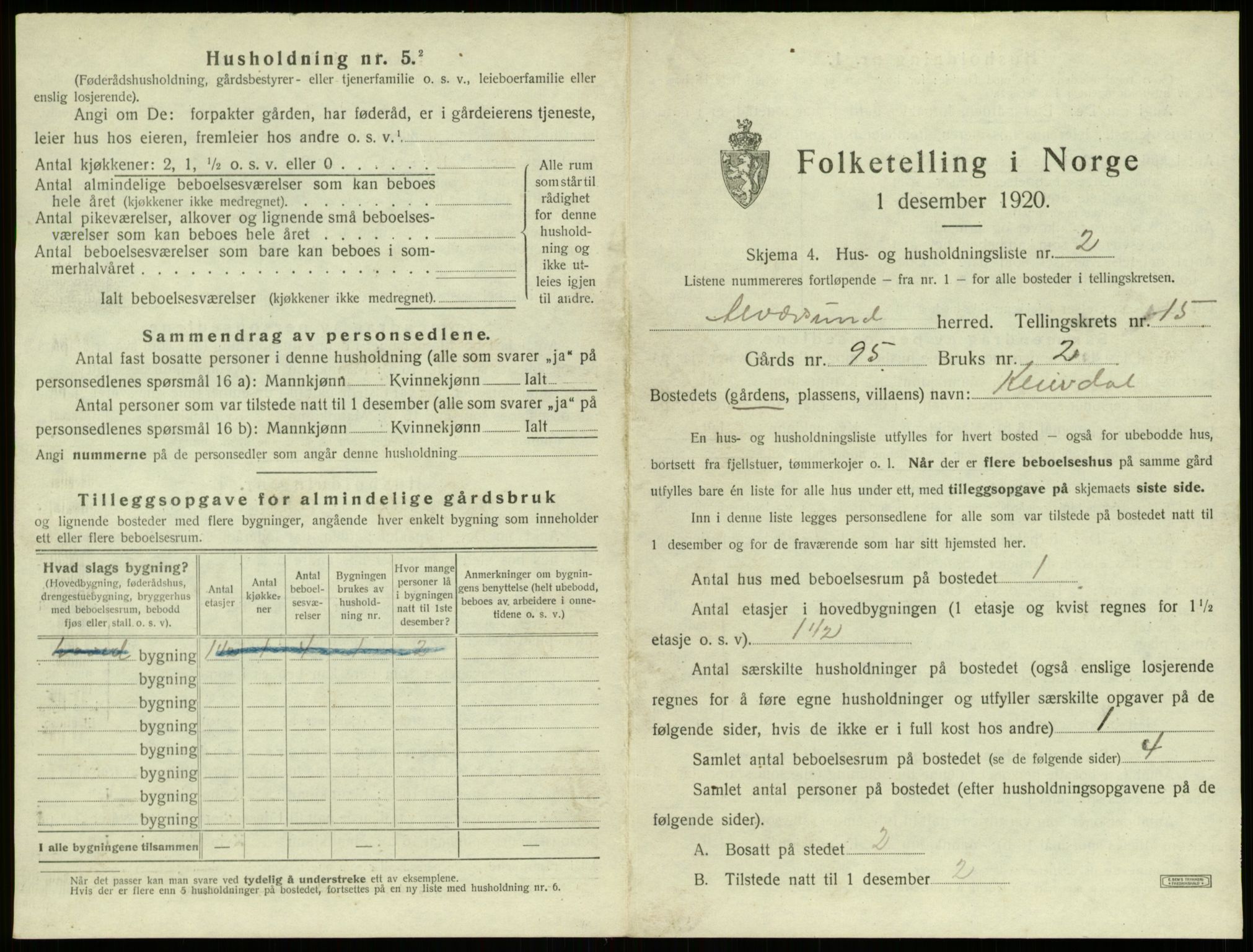 SAB, 1920 census for Alversund, 1920, p. 1108