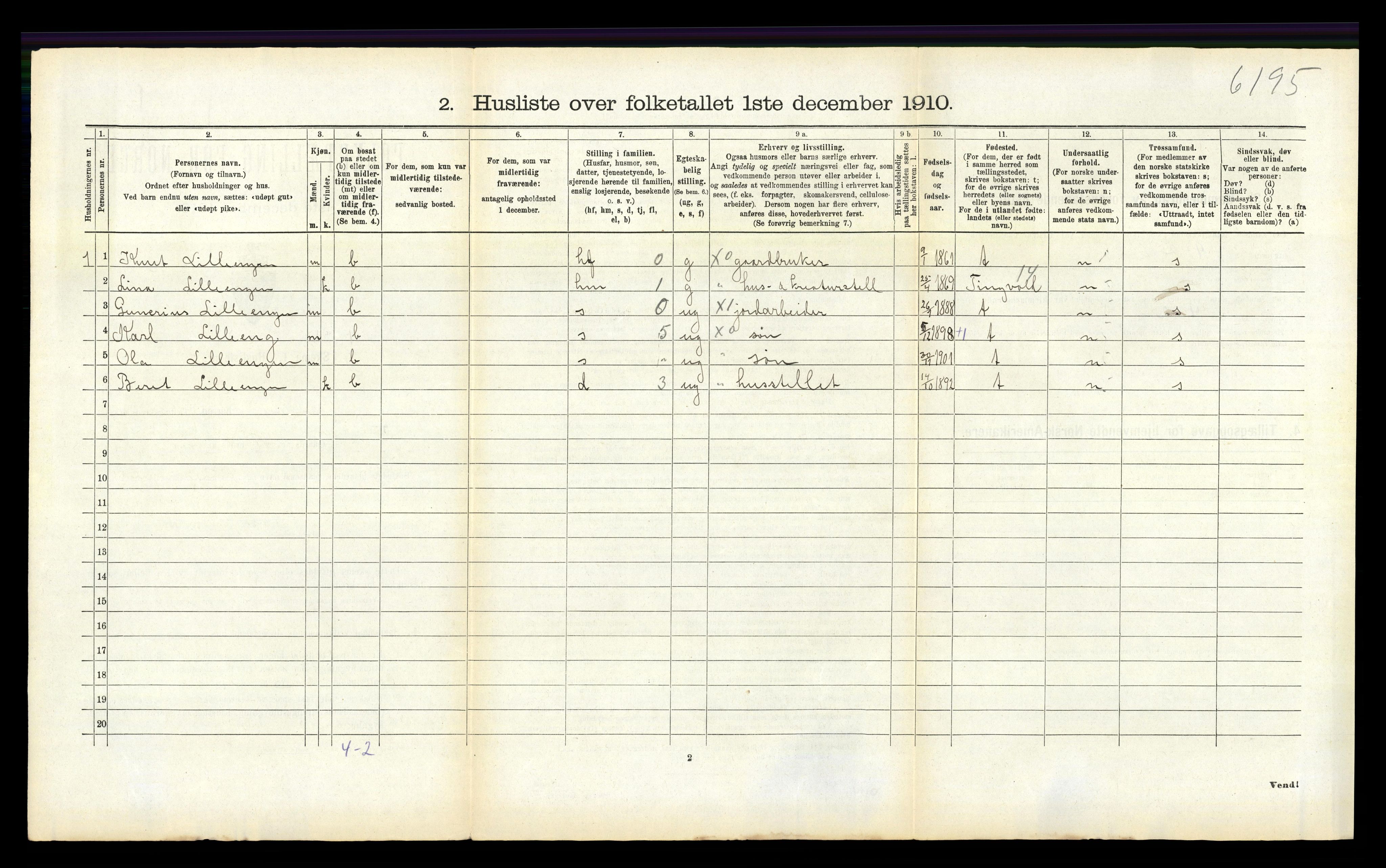 RA, 1910 census for Nesset, 1910, p. 608