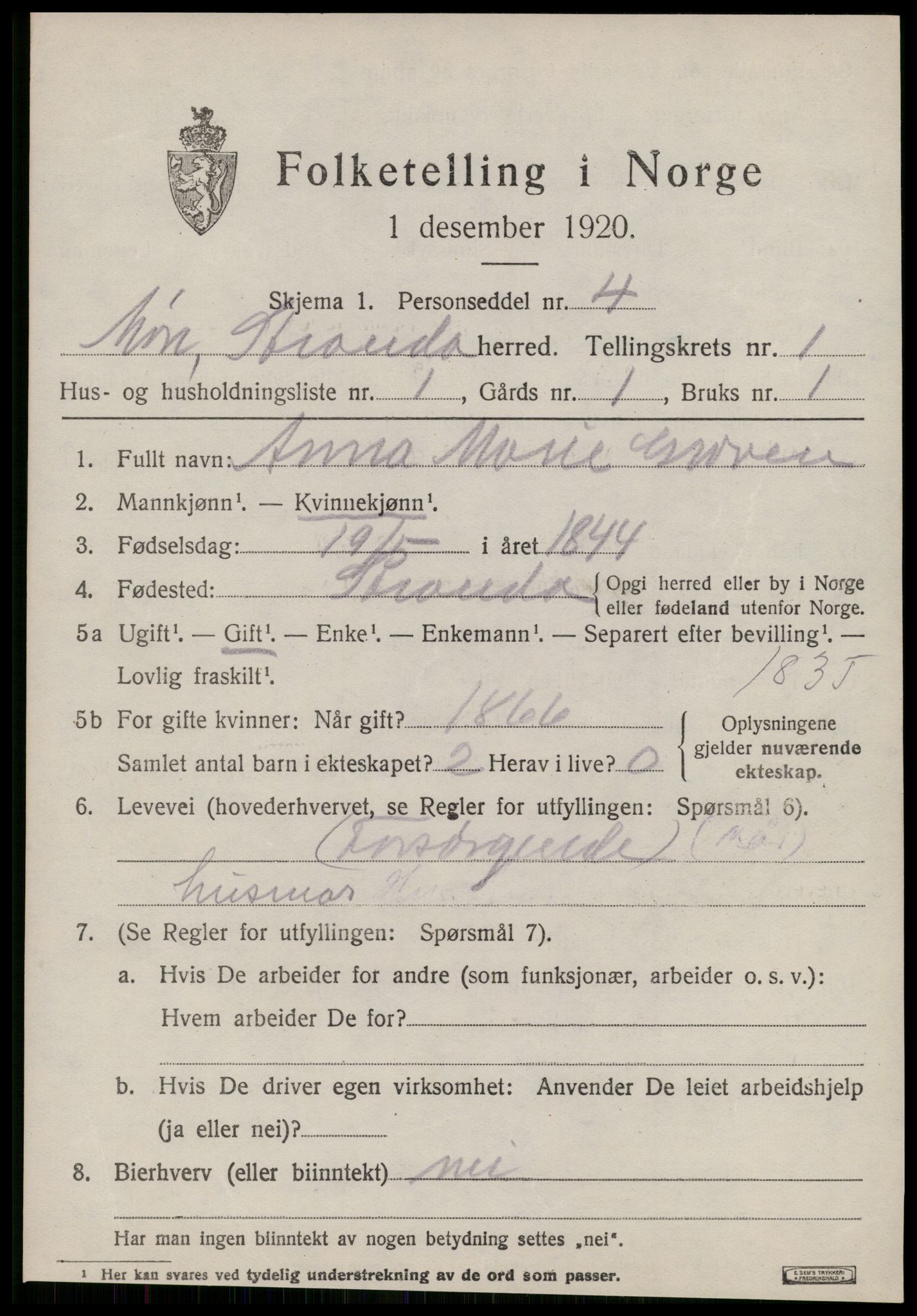 SAT, 1920 census for Stranda, 1920, p. 545