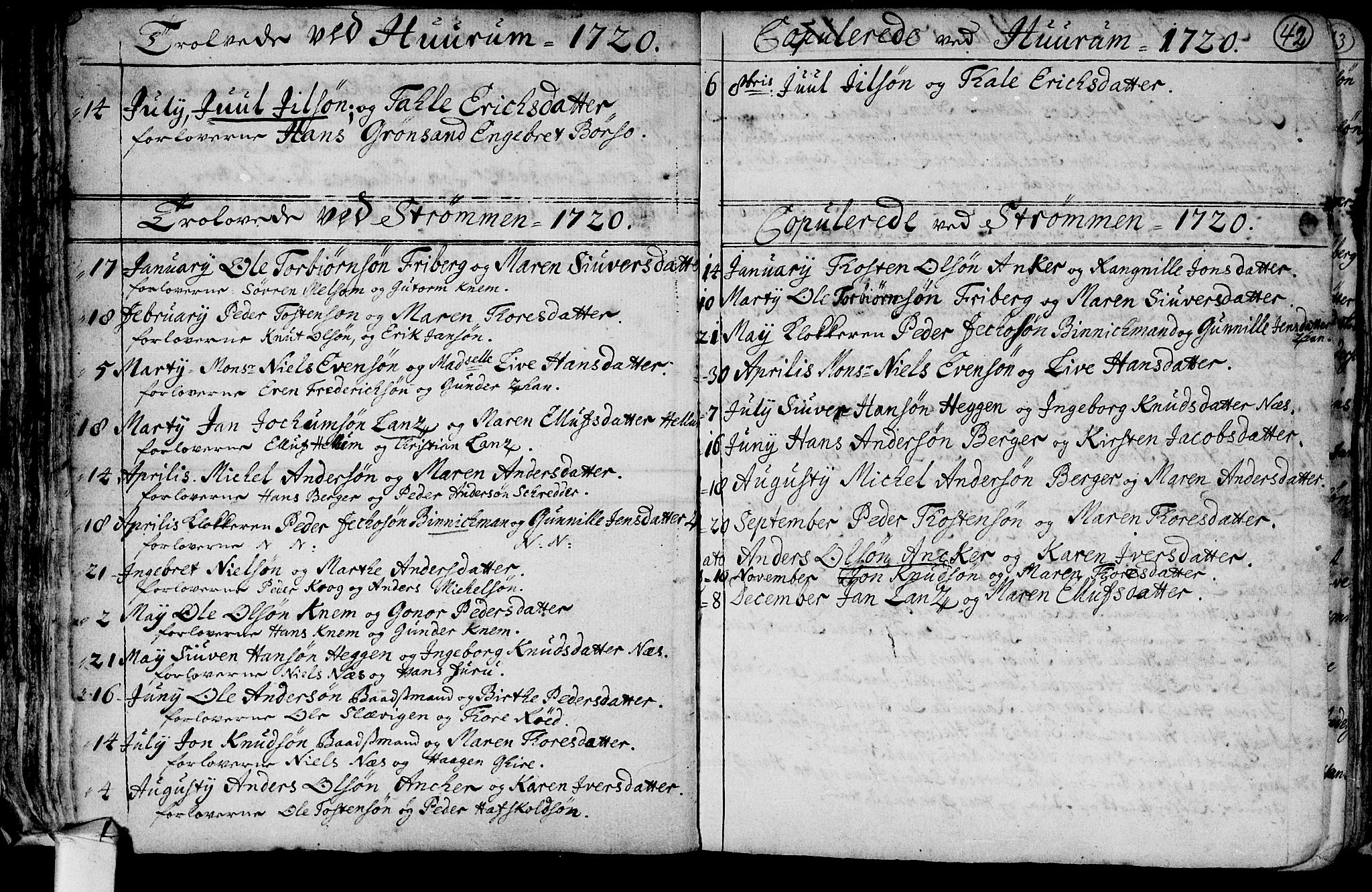 Hurum kirkebøker, SAKO/A-229/F/Fa/L0001: Parish register (official) no. 1, 1715-1732, p. 42