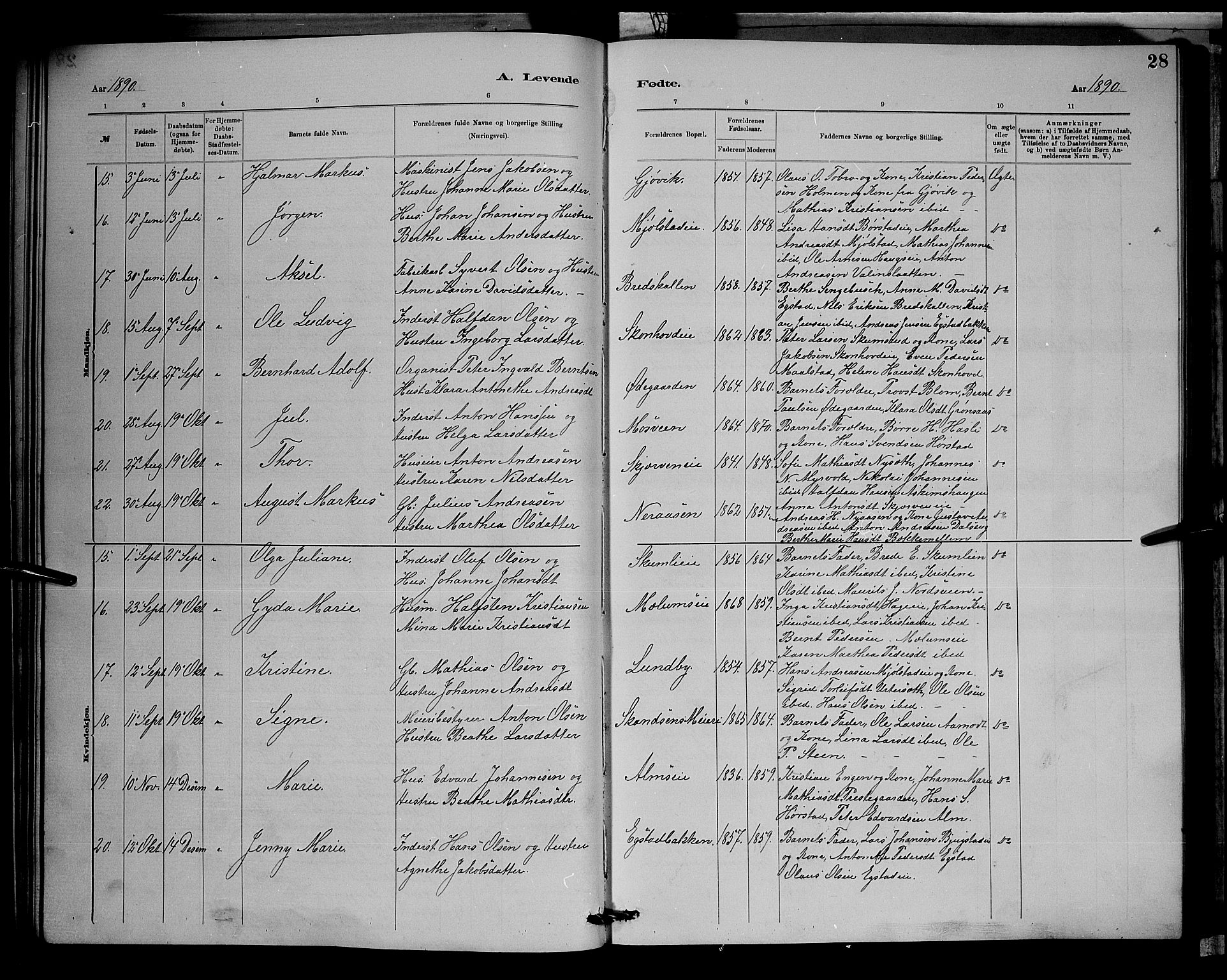 Vardal prestekontor, AV/SAH-PREST-100/H/Ha/Hab/L0008: Parish register (copy) no. 8, 1881-1898, p. 28