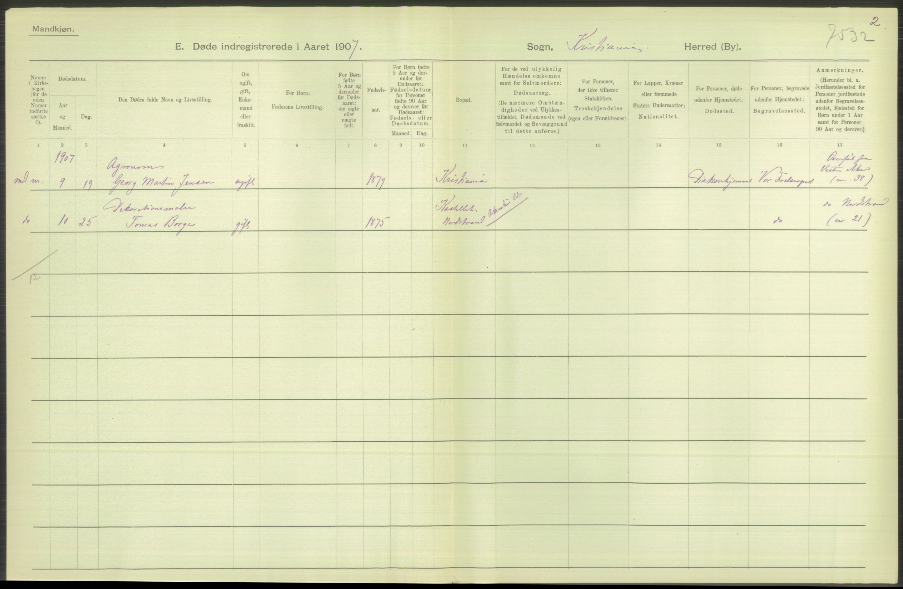 Statistisk sentralbyrå, Sosiodemografiske emner, Befolkning, RA/S-2228/D/Df/Dfa/Dfae/L0009: Kristiania: Døde, 1907, p. 118