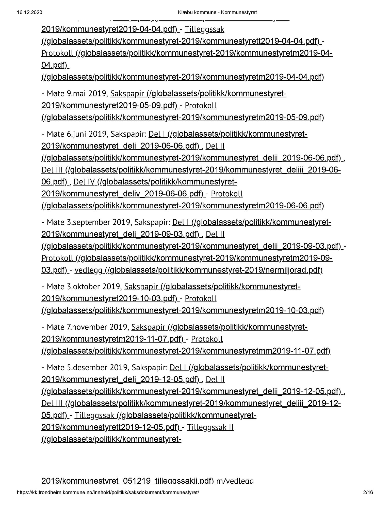 Klæbu Kommune, TRKO/KK/01-KS/L001: Kommunestyret - Dokumentoversikt, 2009-2019, p. 2