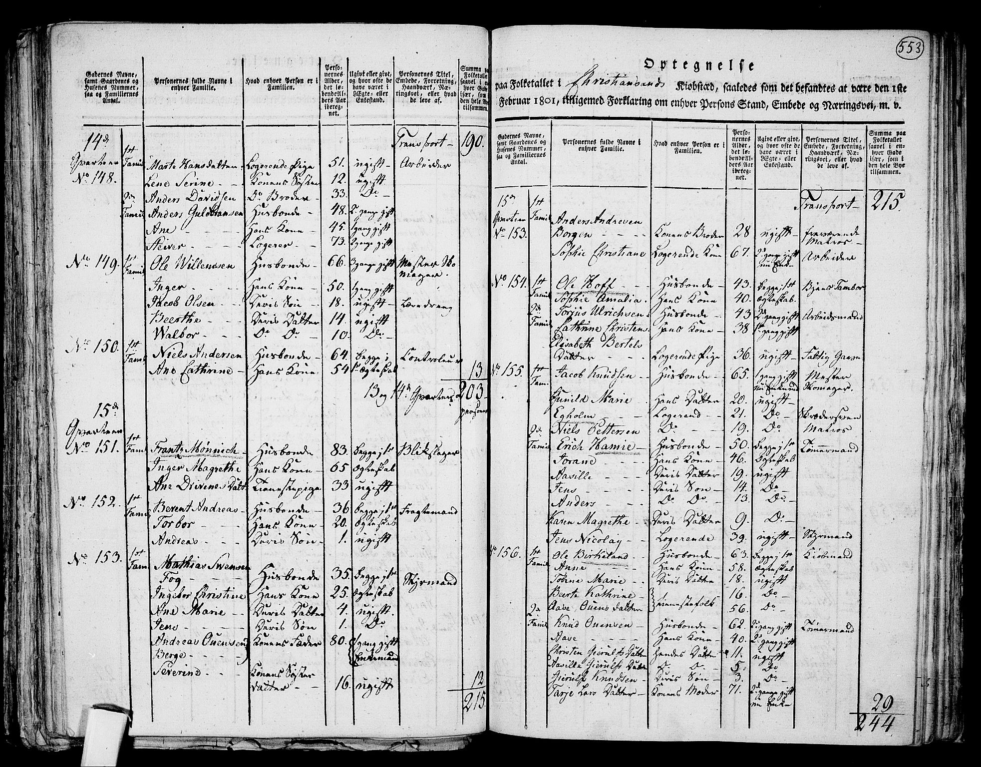 RA, 1801 census for 1001P Kristiansand, 1801, p. 552b-553a