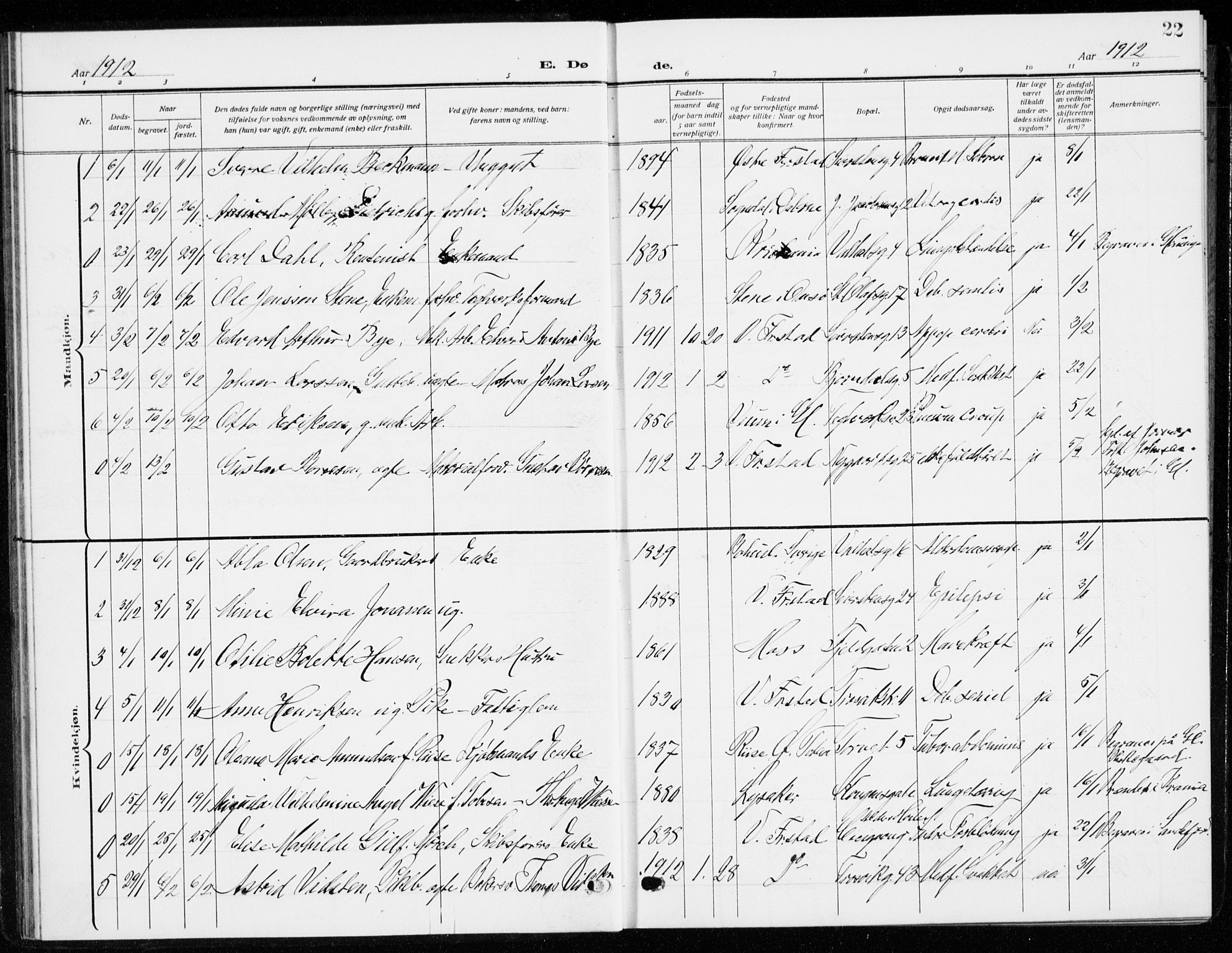 Fredrikstad domkirkes prestekontor Kirkebøker, SAO/A-10906/G/Ga/L0004: Parish register (copy) no. 4, 1910-1944, p. 22
