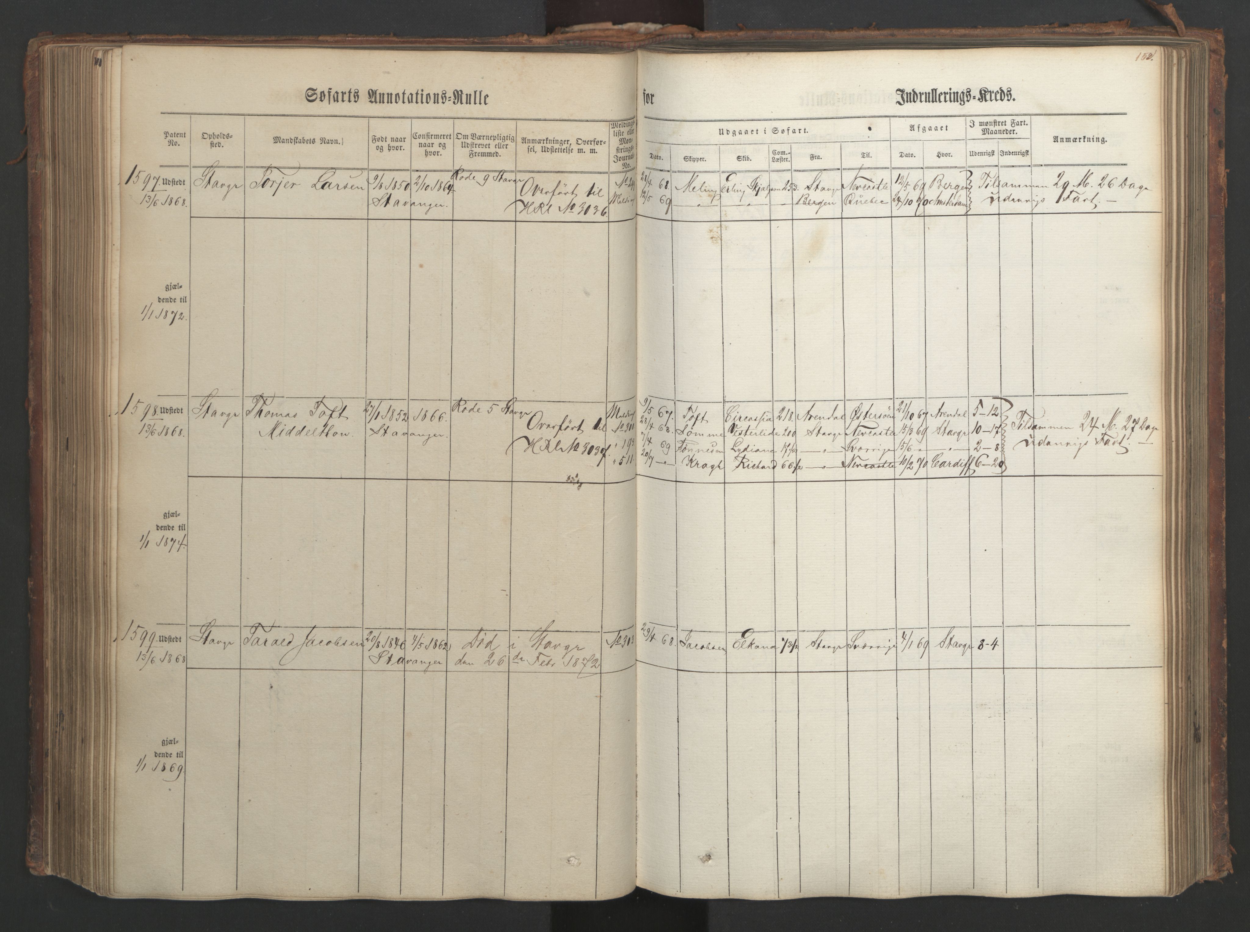 Stavanger sjømannskontor, AV/SAST-A-102006/F/Ff/L0003: Annotasjonsrulle, patentnr. 1144-1761, 1866, p. 183