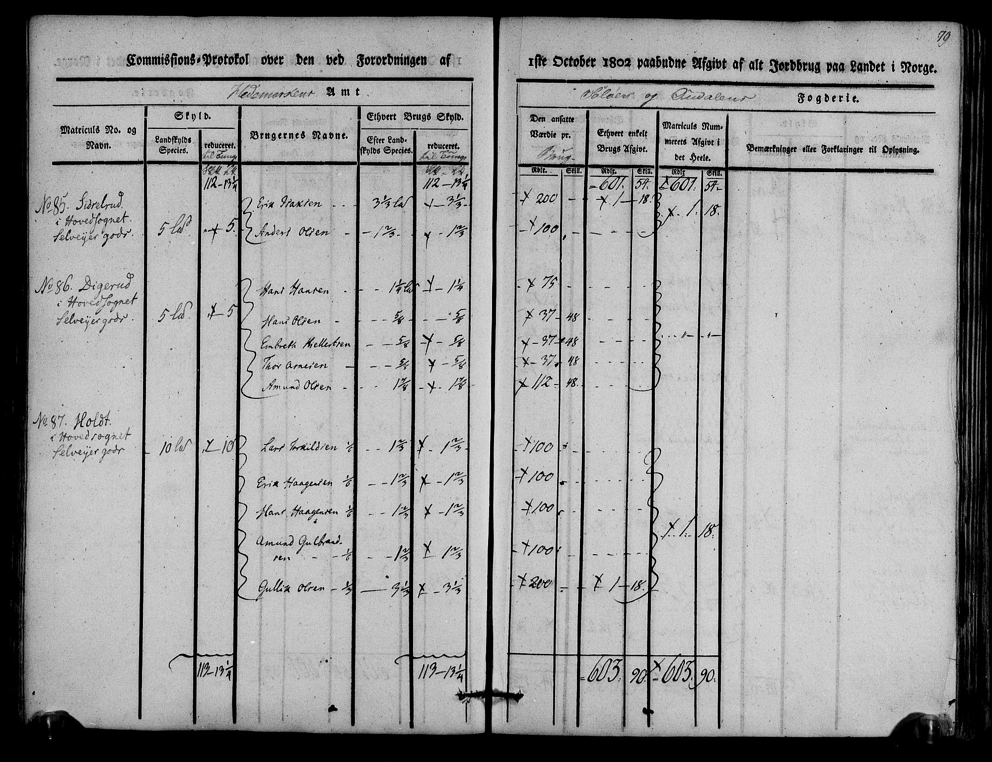 Rentekammeret inntil 1814, Realistisk ordnet avdeling, AV/RA-EA-4070/N/Ne/Nea/L0025: Solør og Odal fogderi. Kommisjonsprotokoll, 1803, p. 82