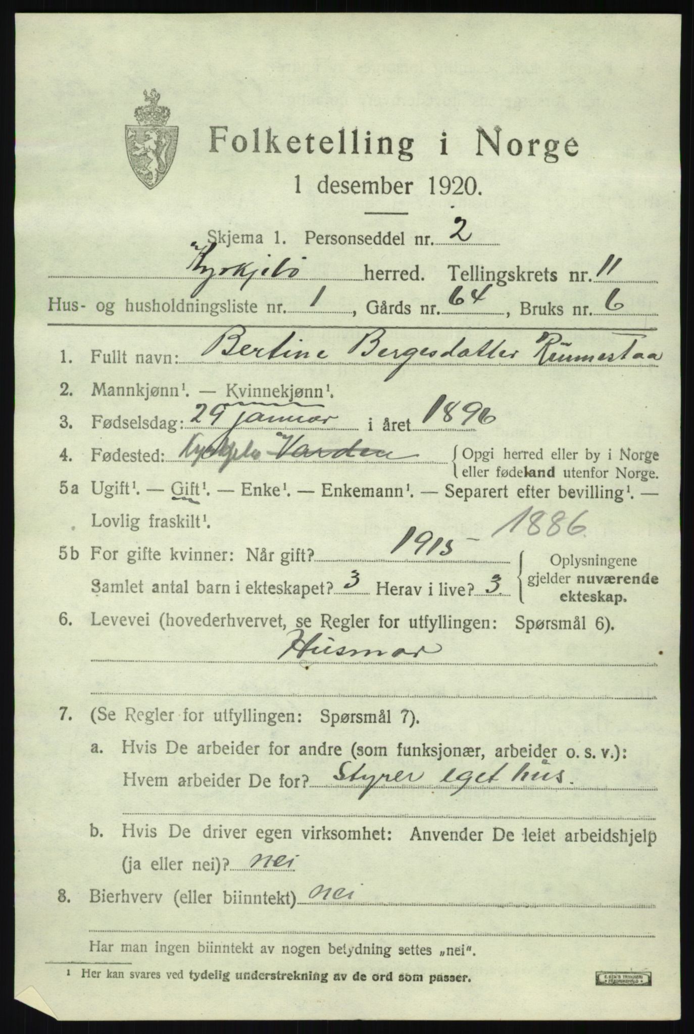 SAB, 1920 census for Kyrkjebø, 1920, p. 5717