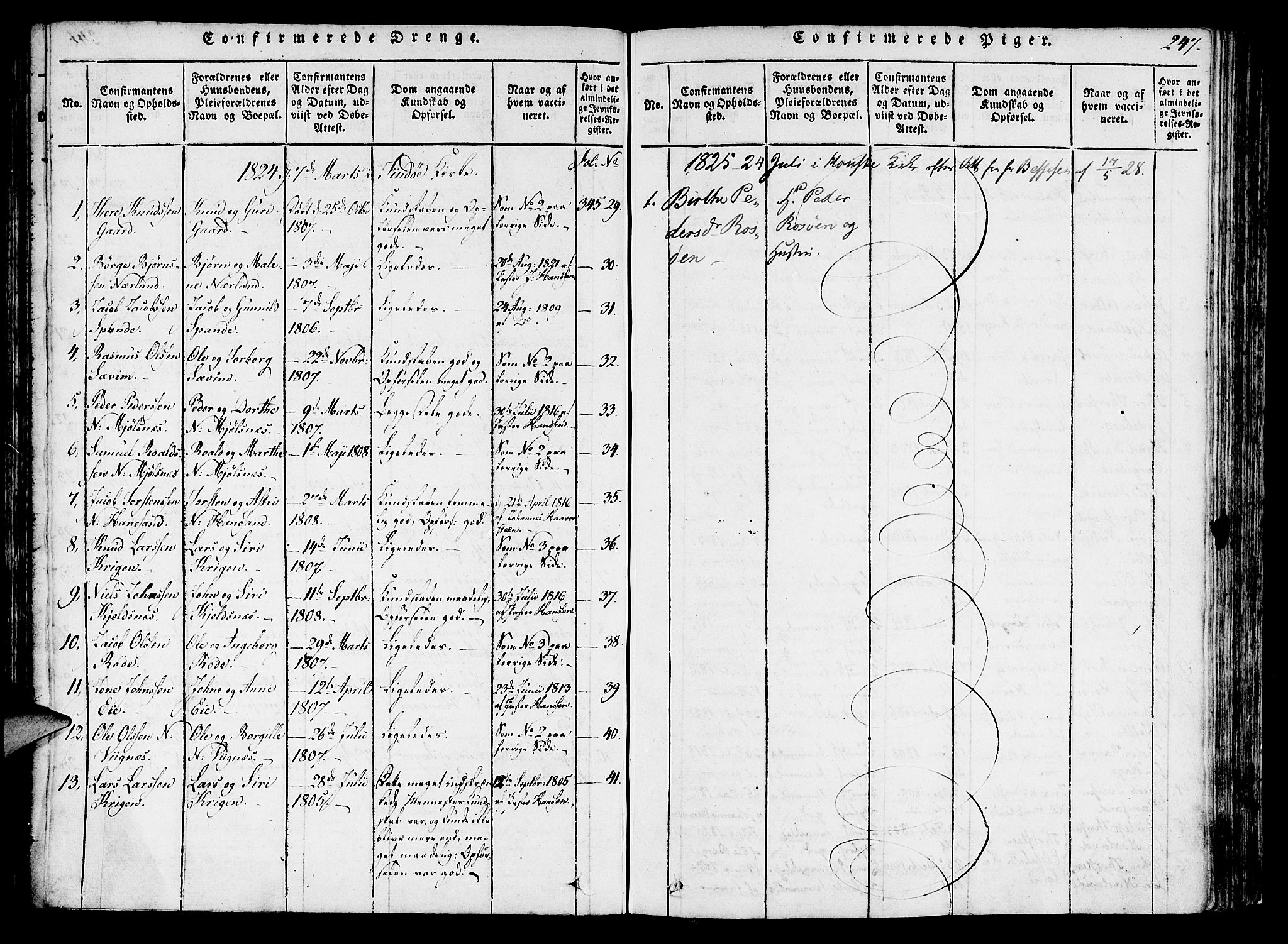 Finnøy sokneprestkontor, AV/SAST-A-101825/H/Ha/Haa/L0006: Parish register (official) no. A 6, 1816-1846, p. 247