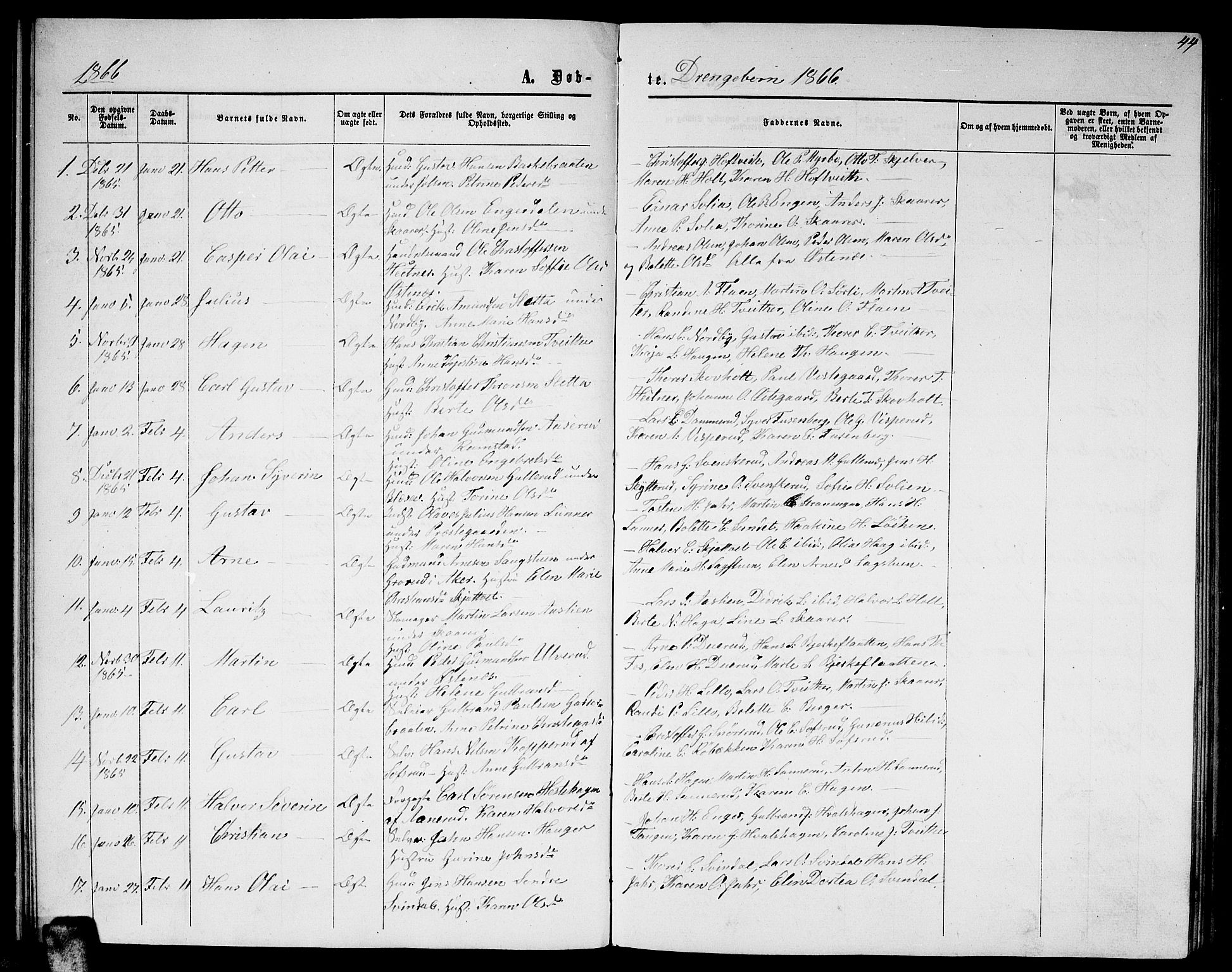 Fet prestekontor Kirkebøker, AV/SAO-A-10370a/G/Ga/L0003: Parish register (copy) no. I 3, 1860-1867, p. 44