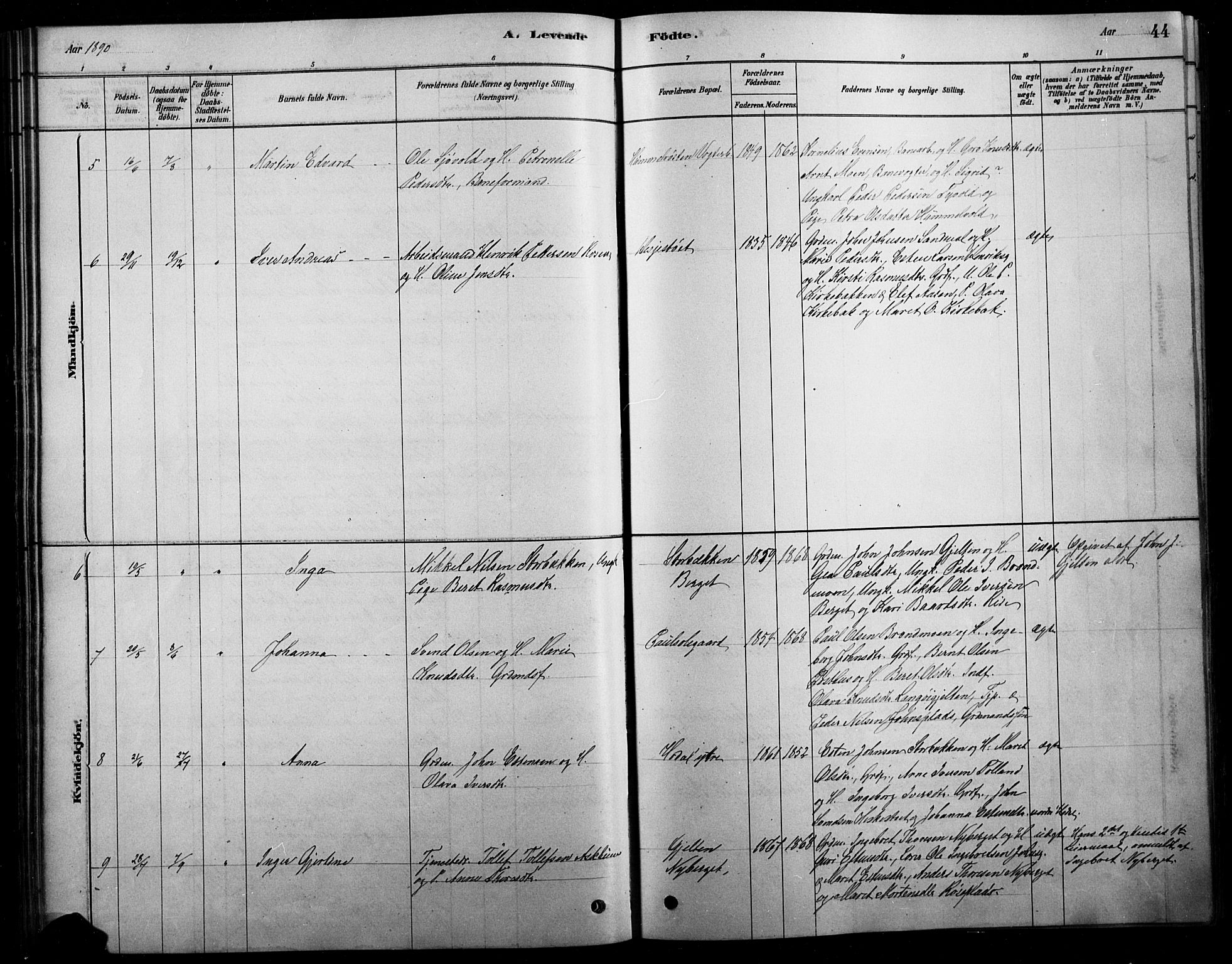 Tolga prestekontor, SAH/PREST-062/L/L0007: Parish register (copy) no. 7, 1878-1919, p. 44